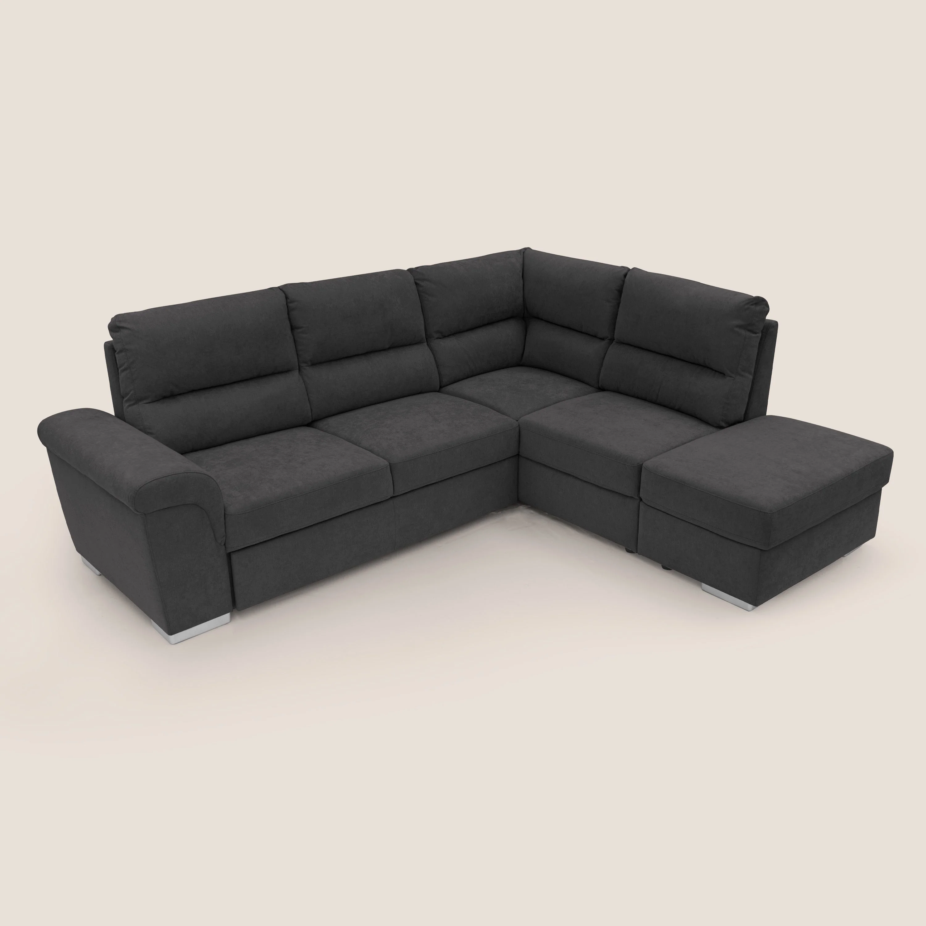 Minerva canapé d'angle avec angle et pouf extractible en tissu doux imperméable T02 noir - Image 7