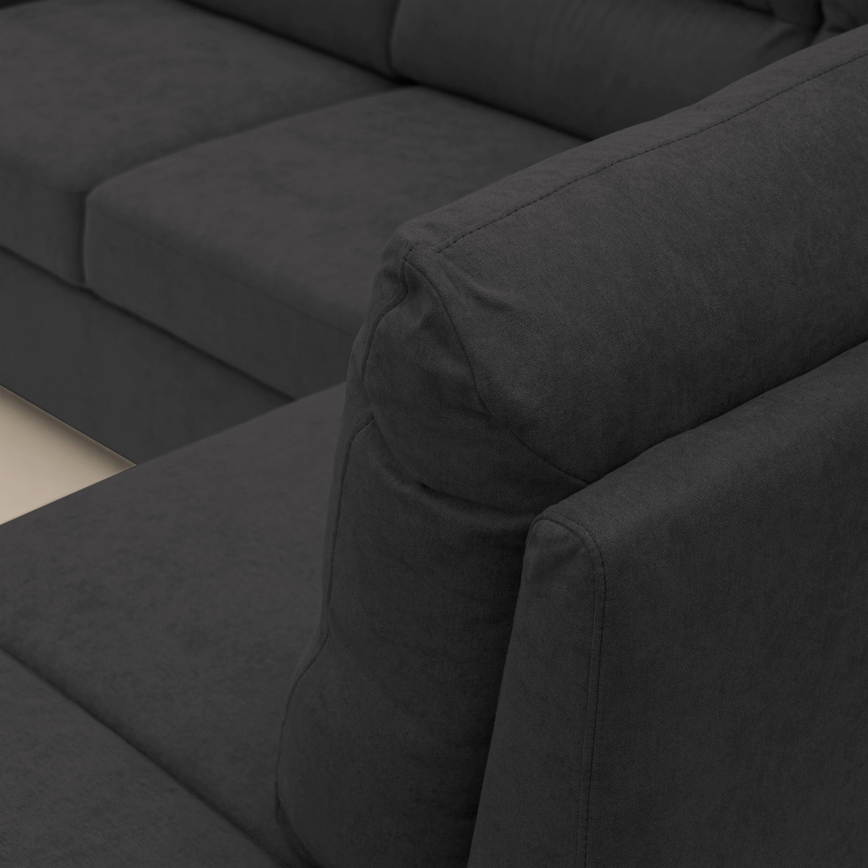 Minerva canapé d'angle avec angle et pouf extractible en tissu doux imperméable T02 noir - Image 8