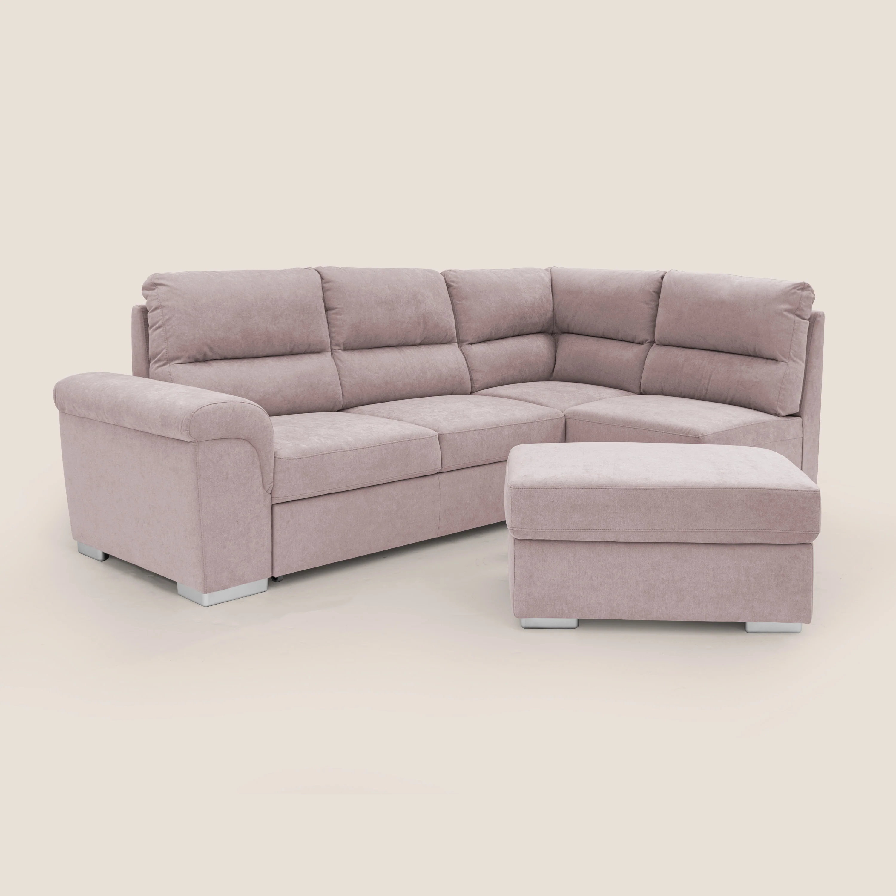 Minerva canapé d'angle avec angle et pouf extractible en tissu doux imperméable T02 rose - Image 10