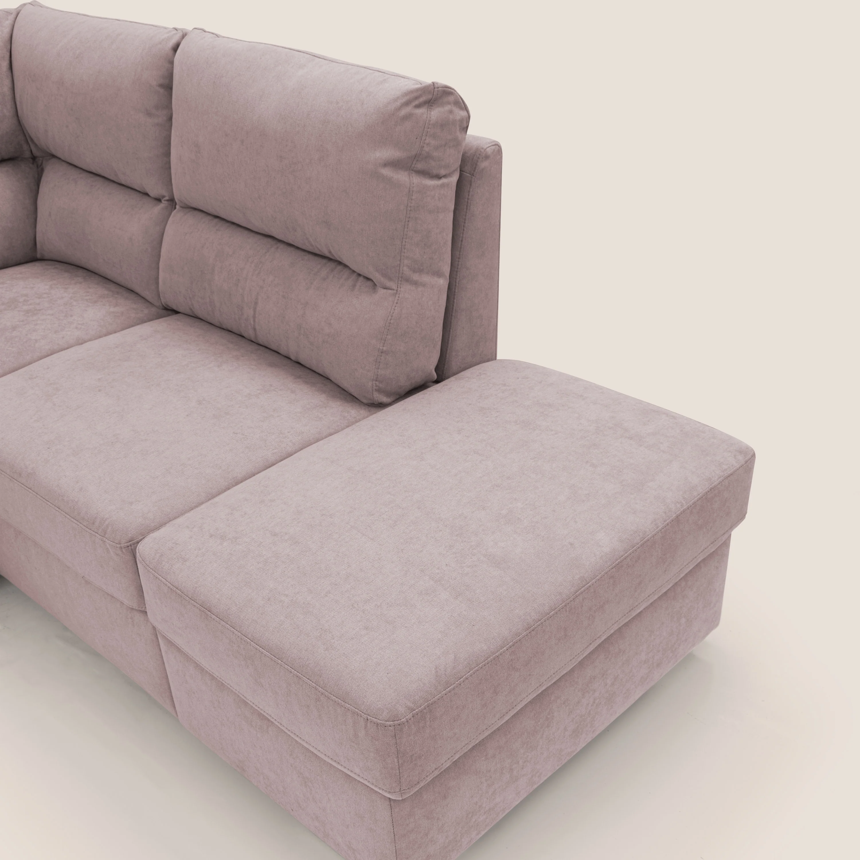 Minerva canapé d'angle avec angle et pouf extractible en tissu doux imperméable T02 rose - Image 11