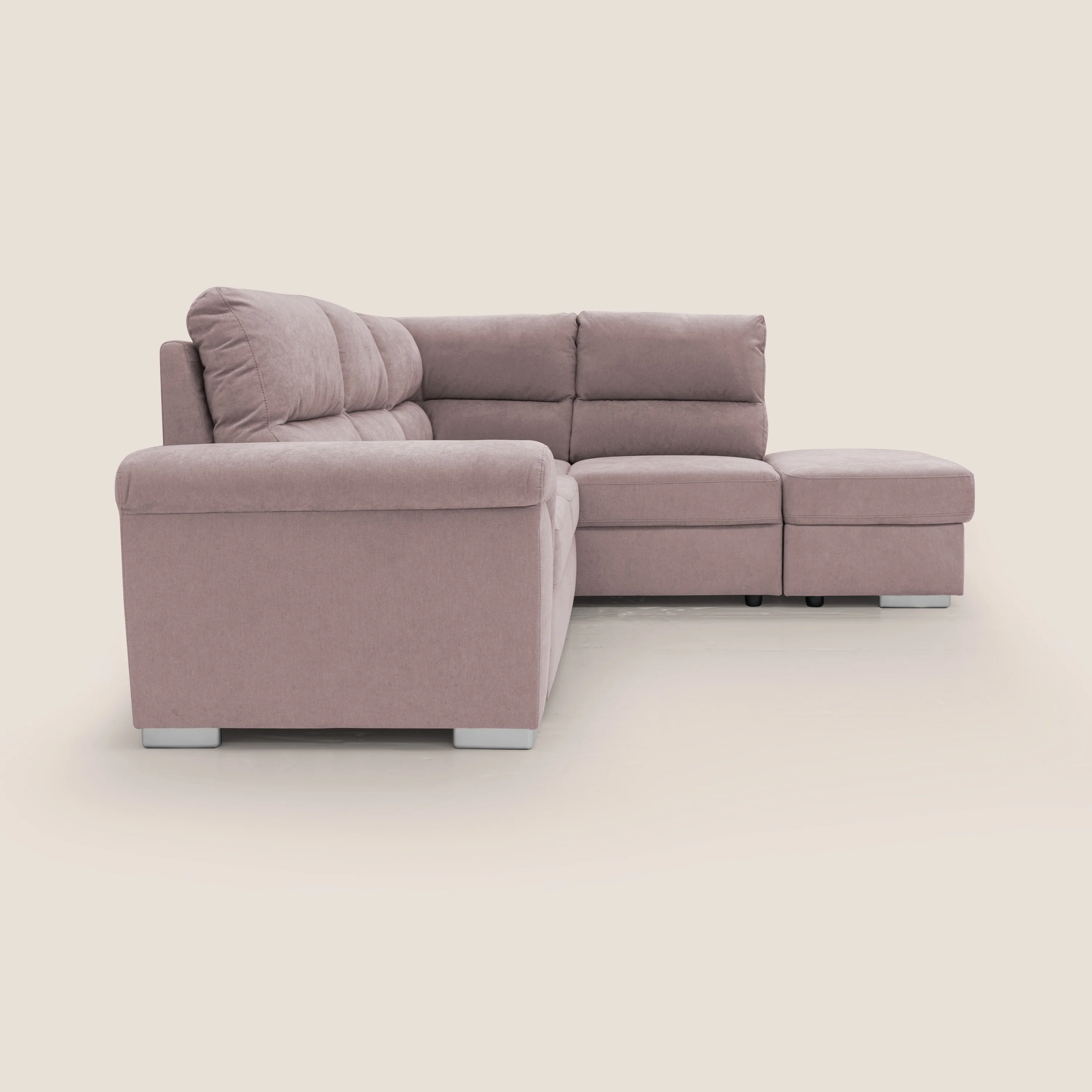 Minerva canapé d'angle avec angle et pouf extractible en tissu doux imperméable T02 rose - Image 12