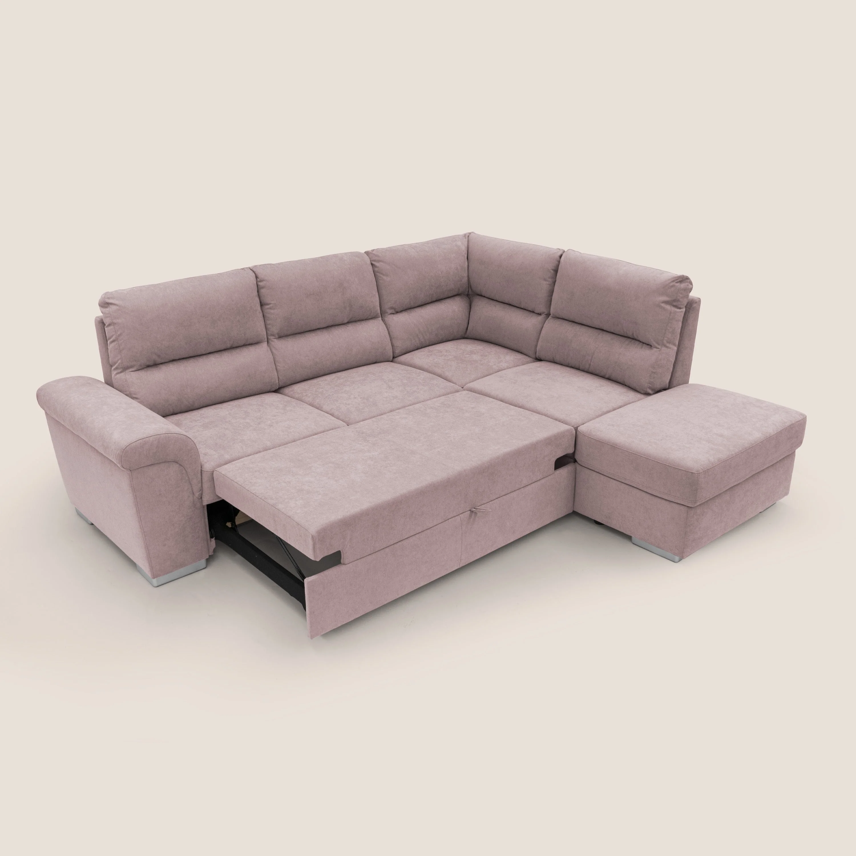 Minerva canapé d'angle avec angle et pouf extractible en tissu doux imperméable T02 rose - Image 2