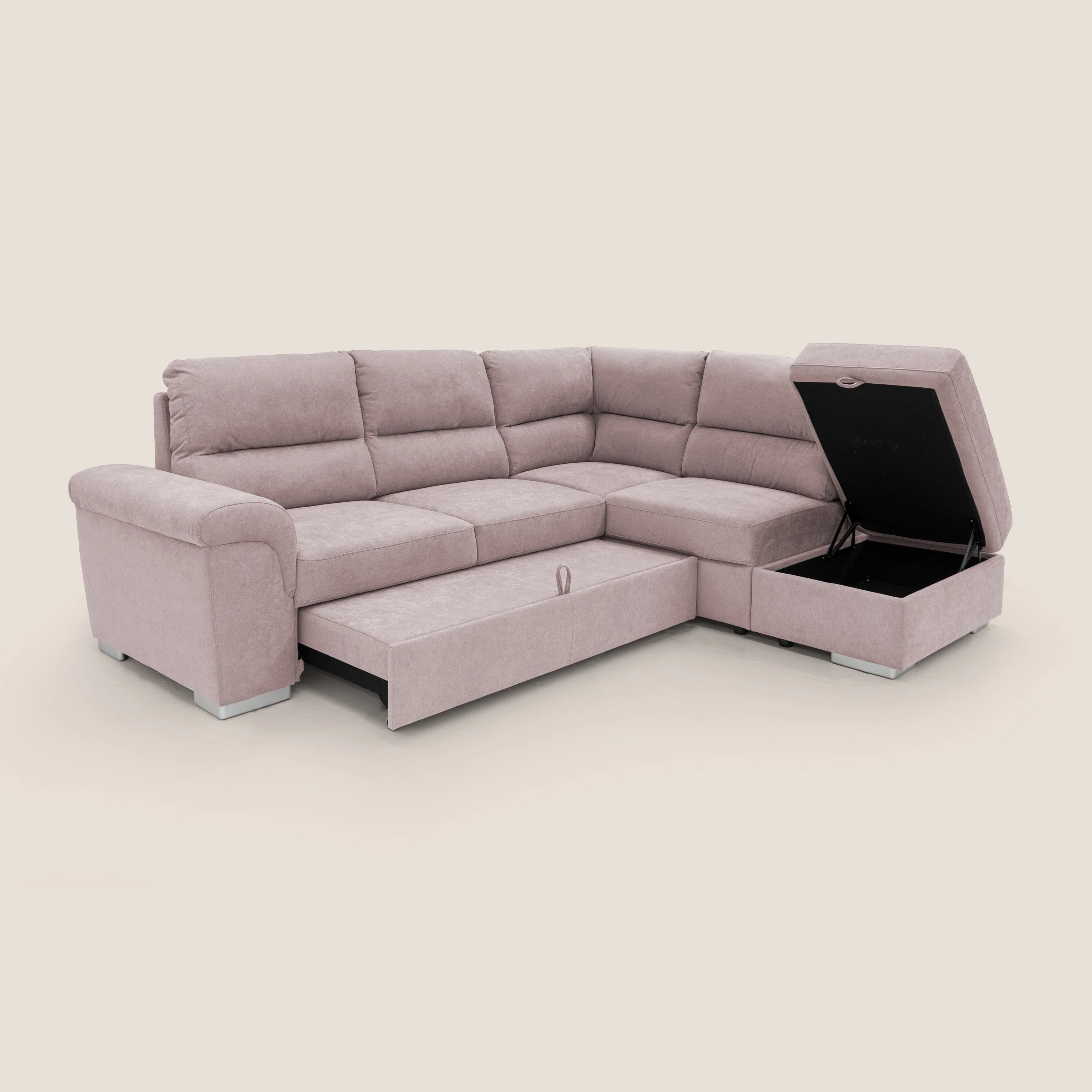 Minerva canapé d'angle avec angle et pouf extractible en tissu doux imperméable T02 rose - Image 3