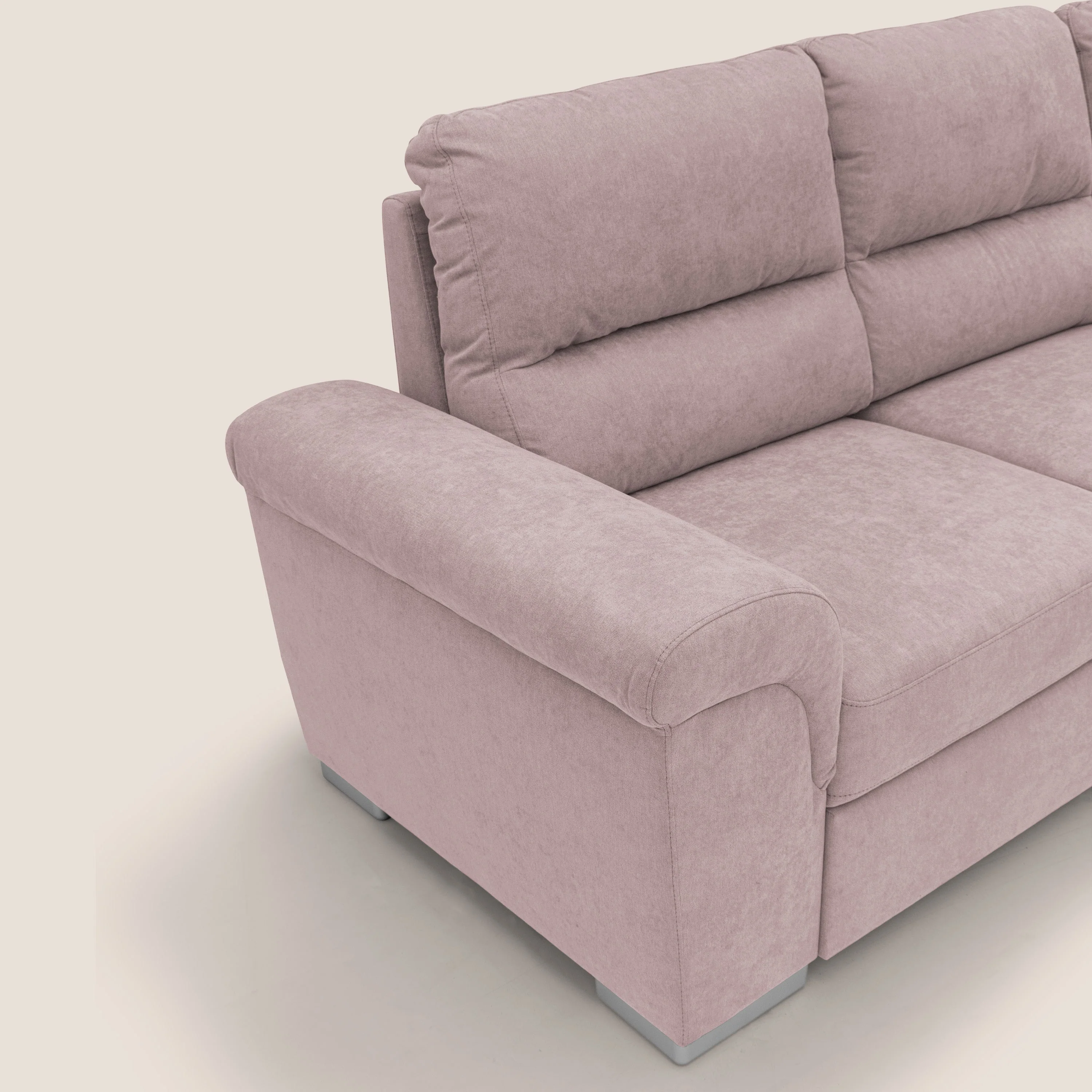 Minerva canapé d'angle avec angle et pouf extractible en tissu doux imperméable T02 rose - Image 5