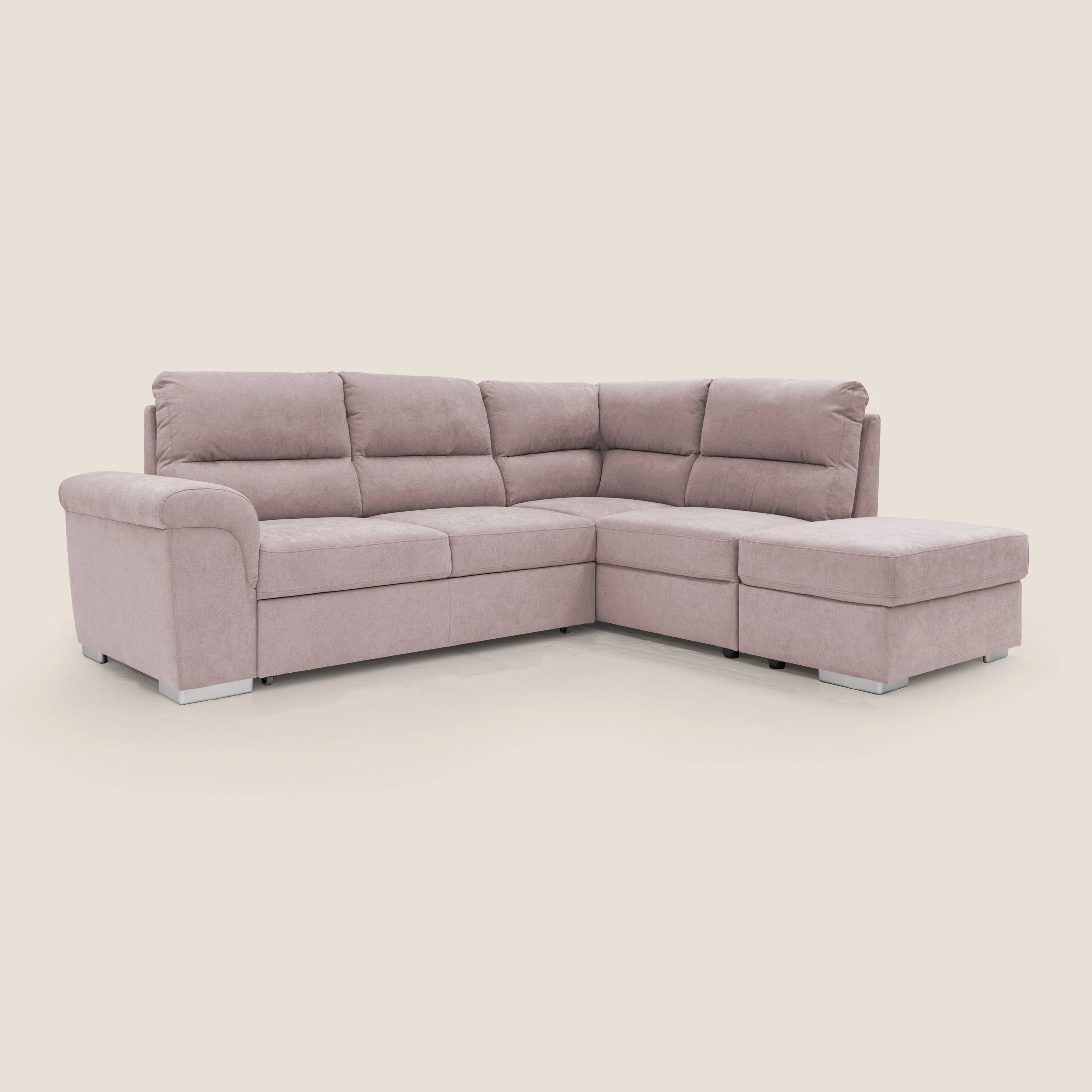 Minerva canapé d'angle avec angle et pouf extractible en tissu doux imperméable T02 rose - Image 6