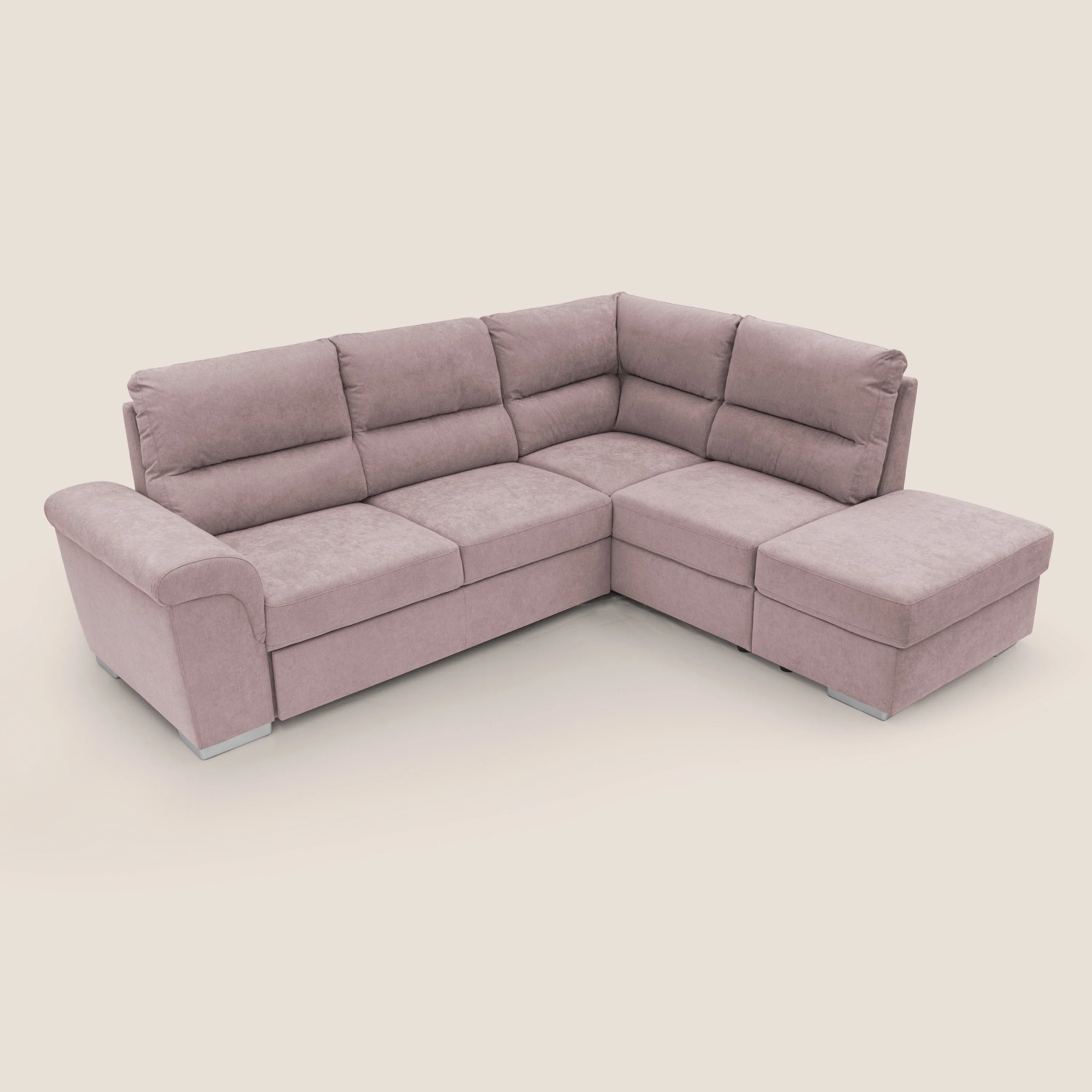 Minerva canapé d'angle avec angle et pouf extractible en tissu doux imperméable T02 rose - Image 7