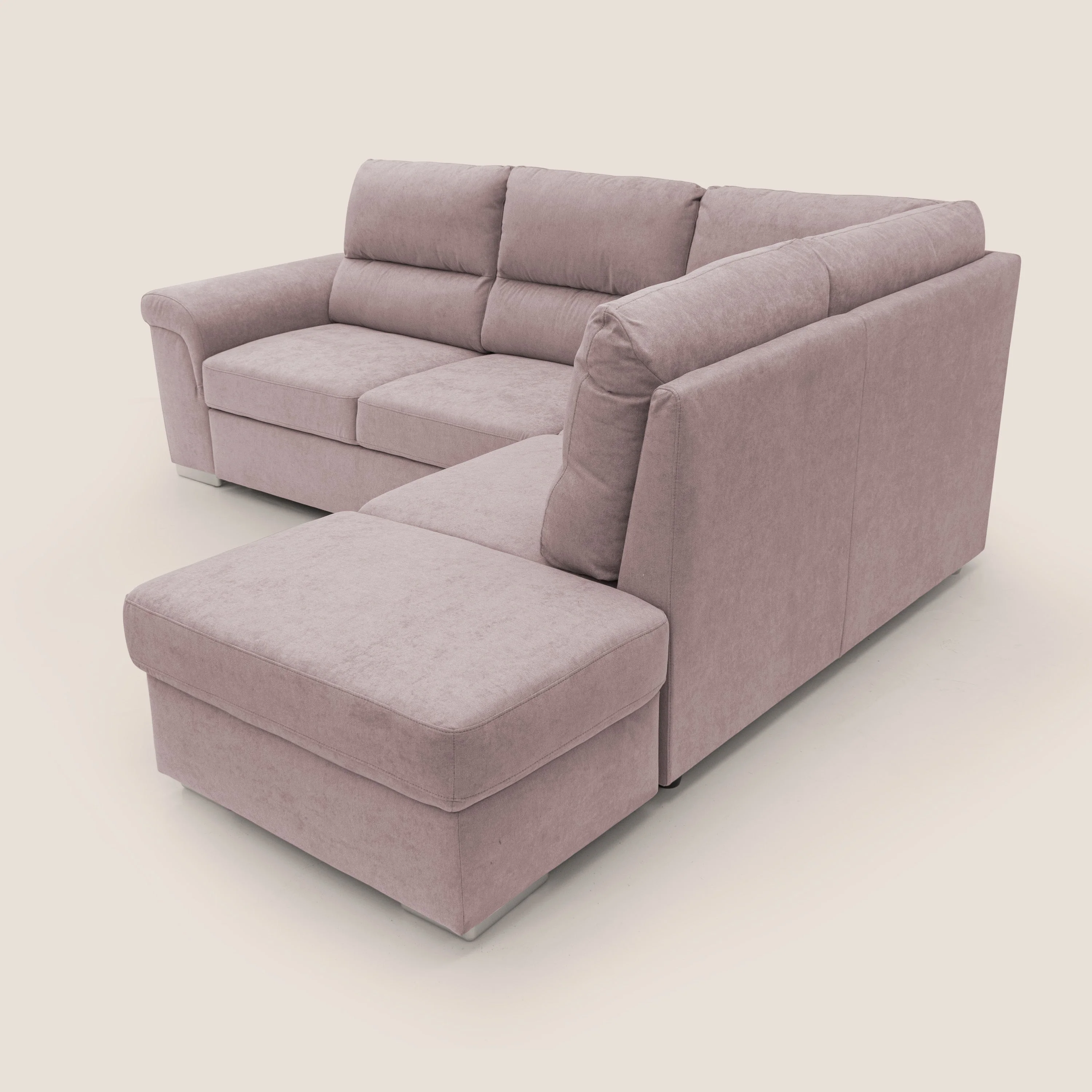 Minerva canapé d'angle avec angle et pouf extractible en tissu doux imperméable T02 rose - Image 9
