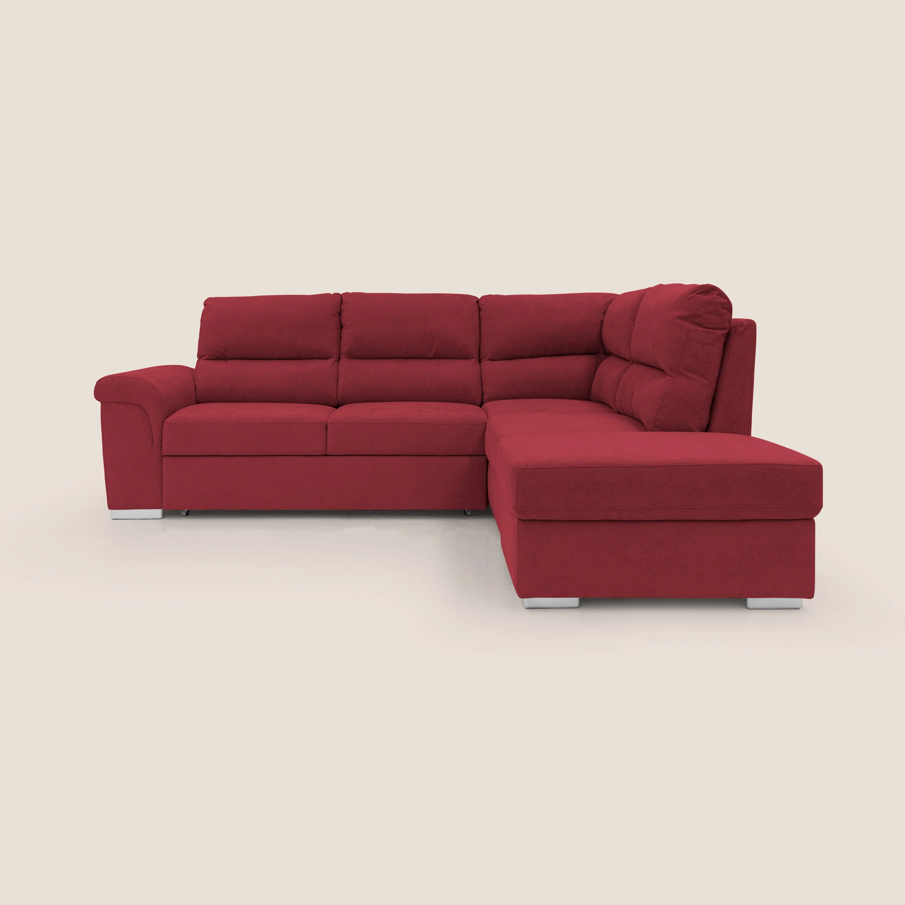 Minerva canapé d'angle avec angle et pouf extractible en tissu doux imperméable T02 rouge