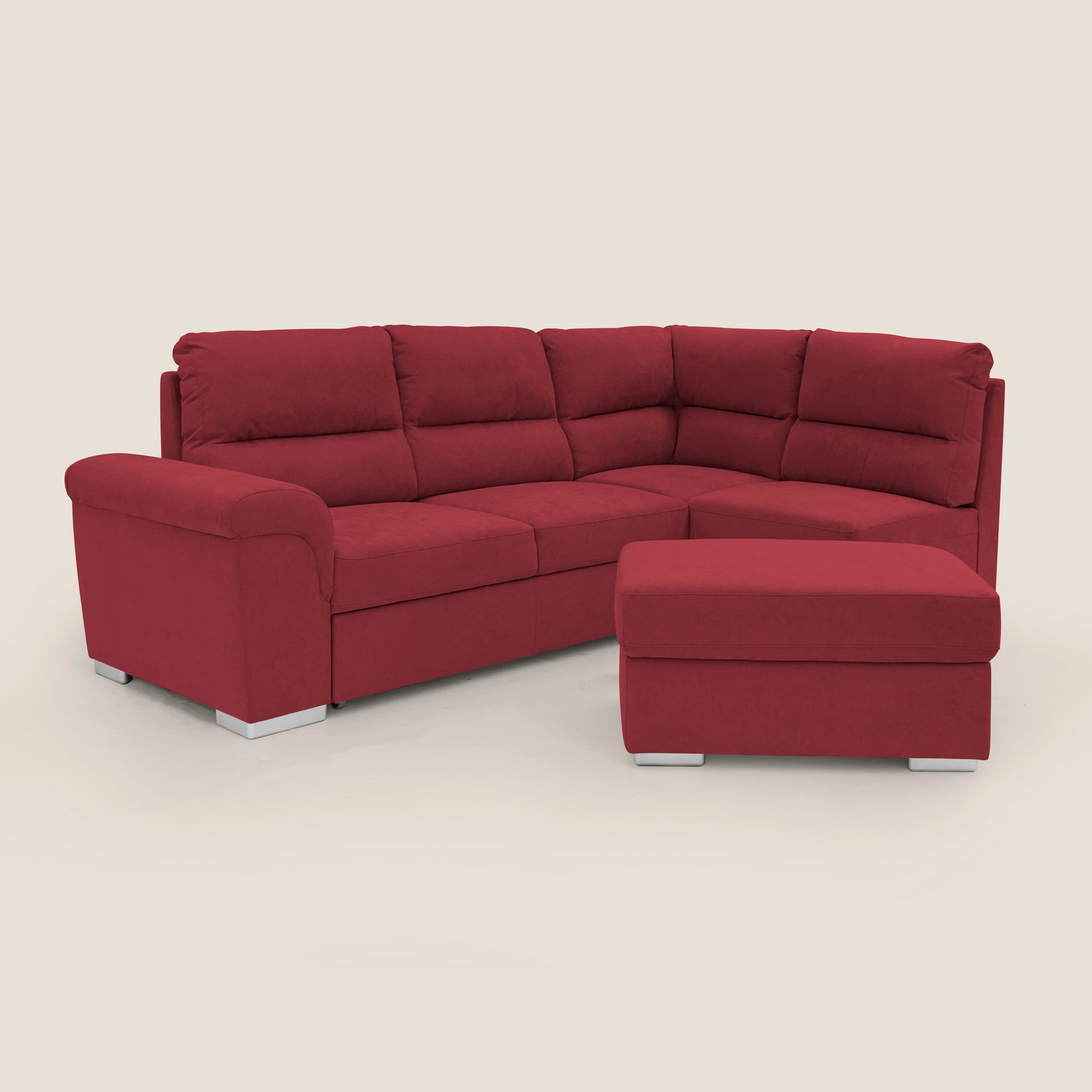 Minerva canapé d'angle avec angle et pouf extractible en tissu doux imperméable T02 rouge - Image 10