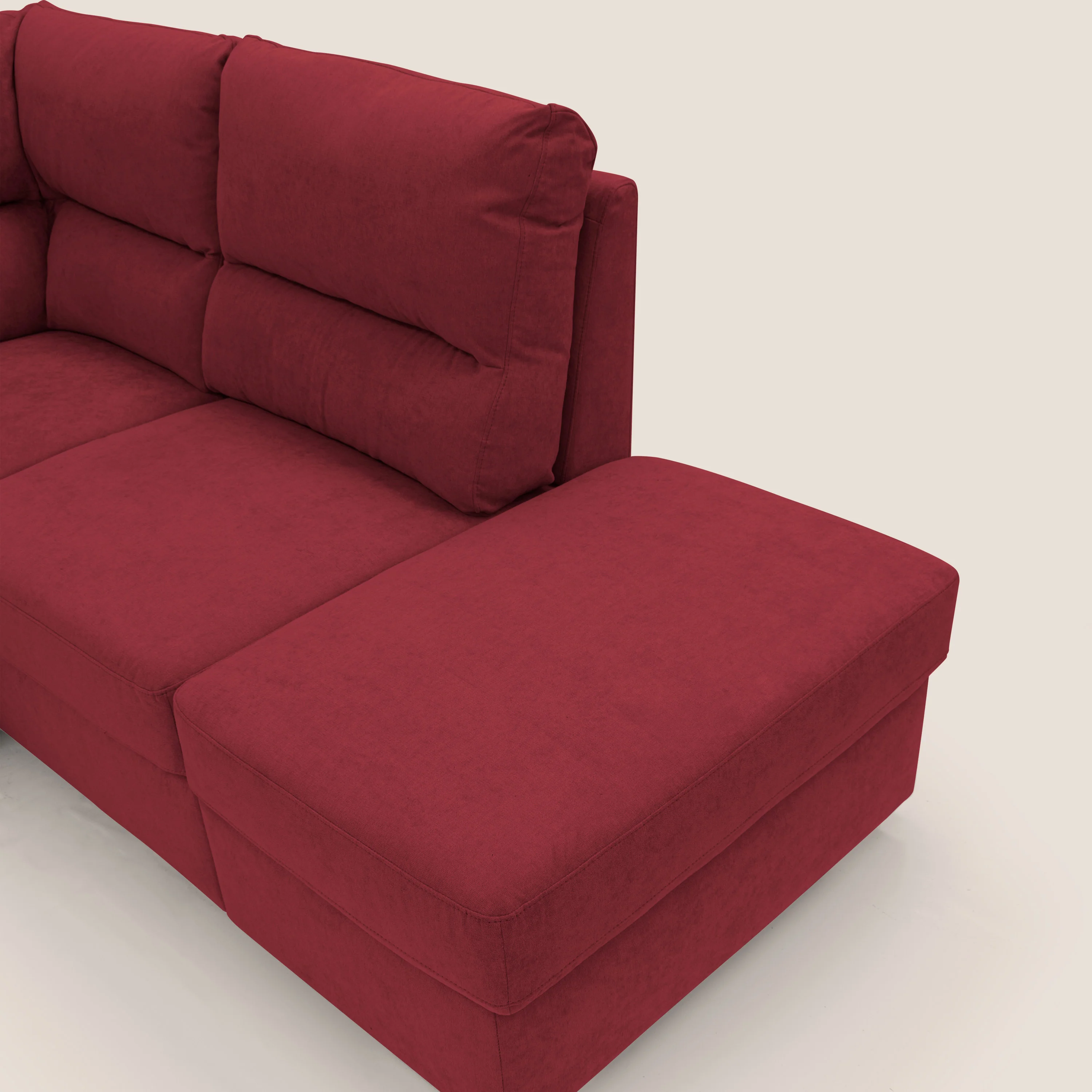 Minerva canapé d'angle avec angle et pouf extractible en tissu doux imperméable T02 rouge - Image 11