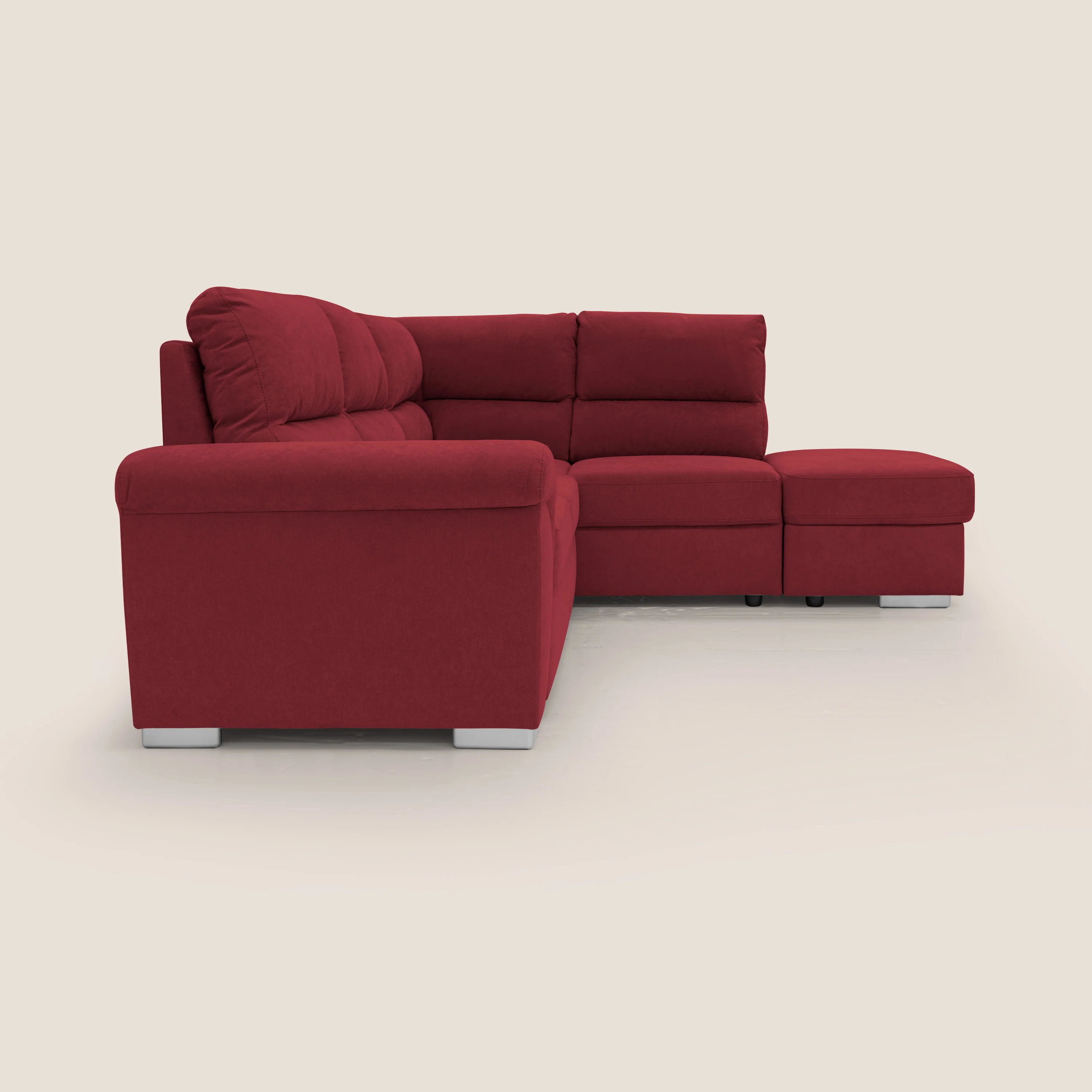 Minerva canapé d'angle avec angle et pouf extractible en tissu doux imperméable T02 rouge - Image 12