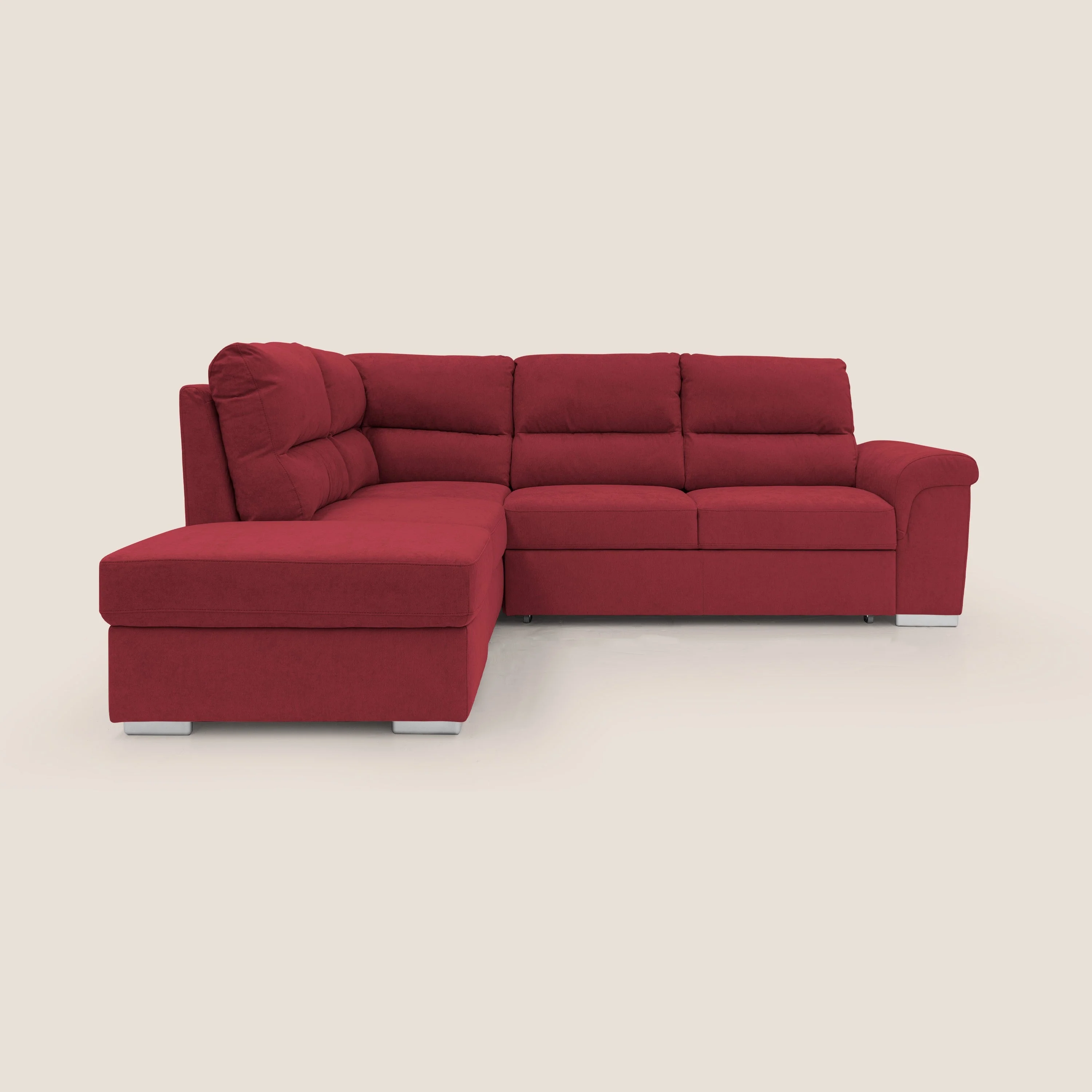 Minerva canapé d'angle avec angle et pouf extractible en tissu doux imperméable T02 rouge - Image 13