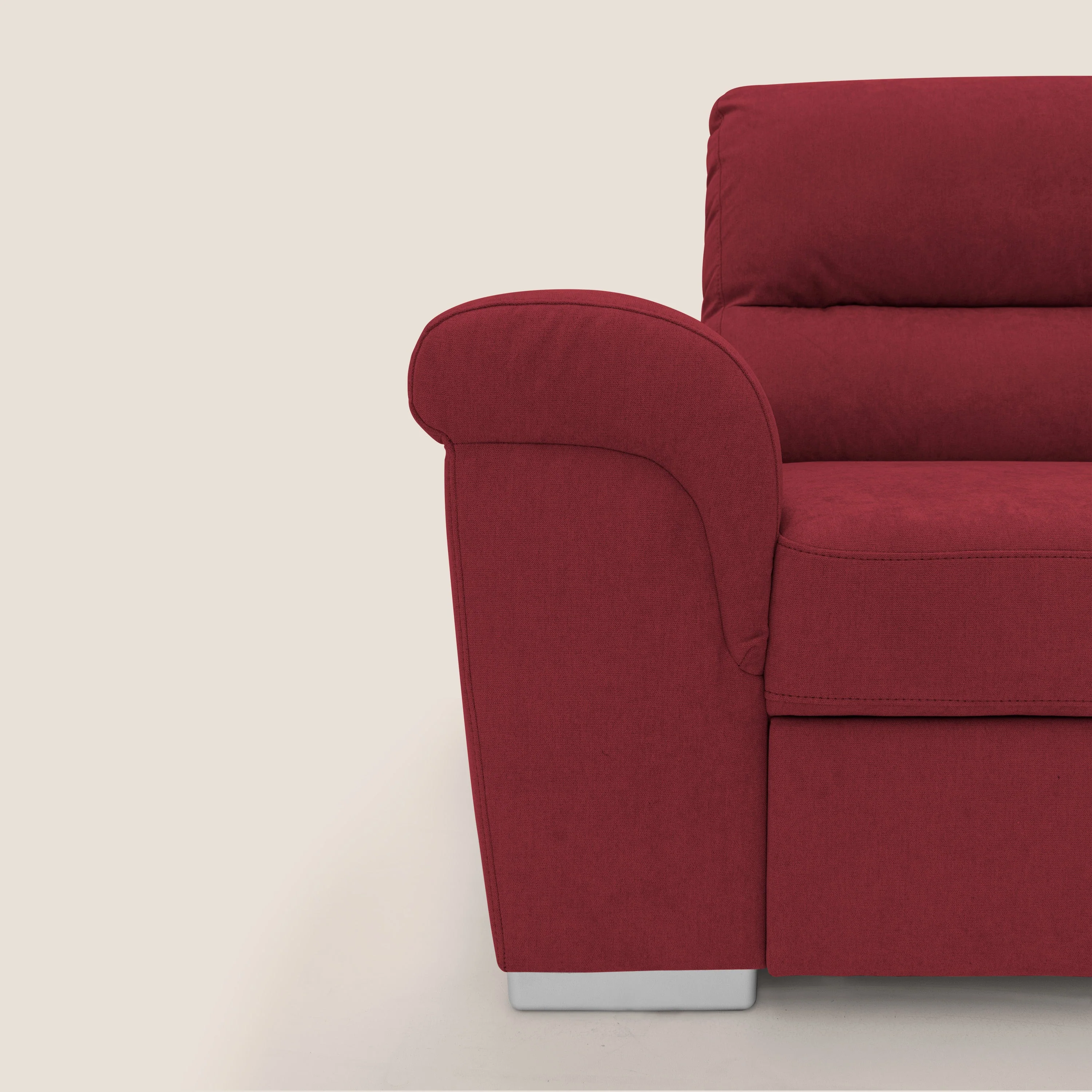 Minerva canapé d'angle avec angle et pouf extractible en tissu doux imperméable T02 rouge - Image 4