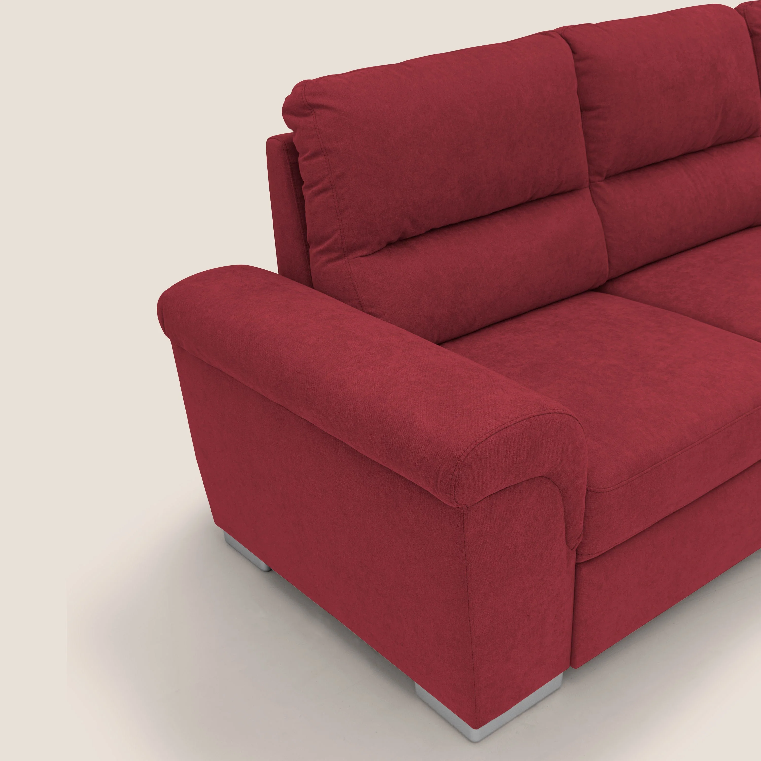 Minerva canapé d'angle avec angle et pouf extractible en tissu doux imperméable T02 rouge - Image 5
