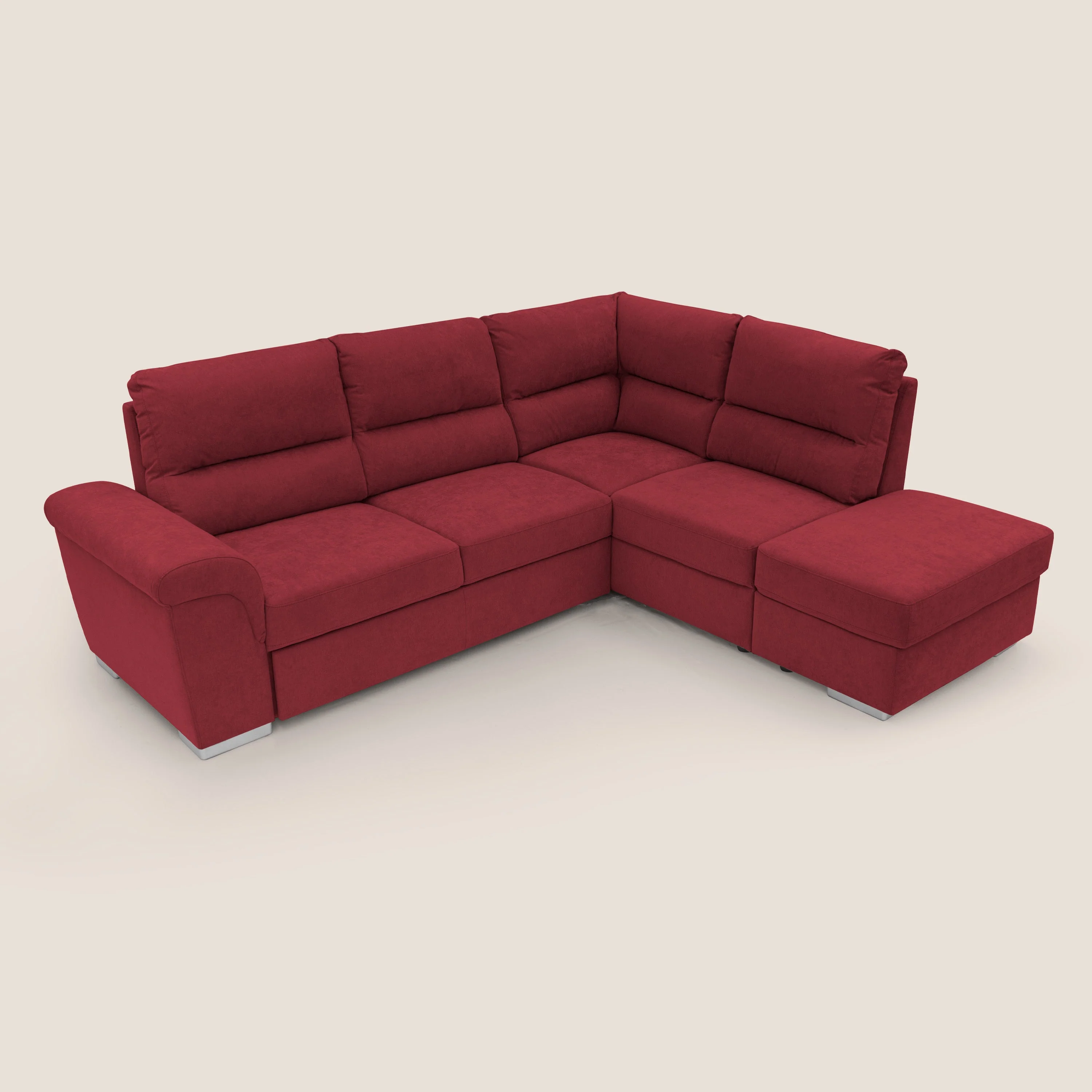 Minerva canapé d'angle avec angle et pouf extractible en tissu doux imperméable T02 rouge - Image 7