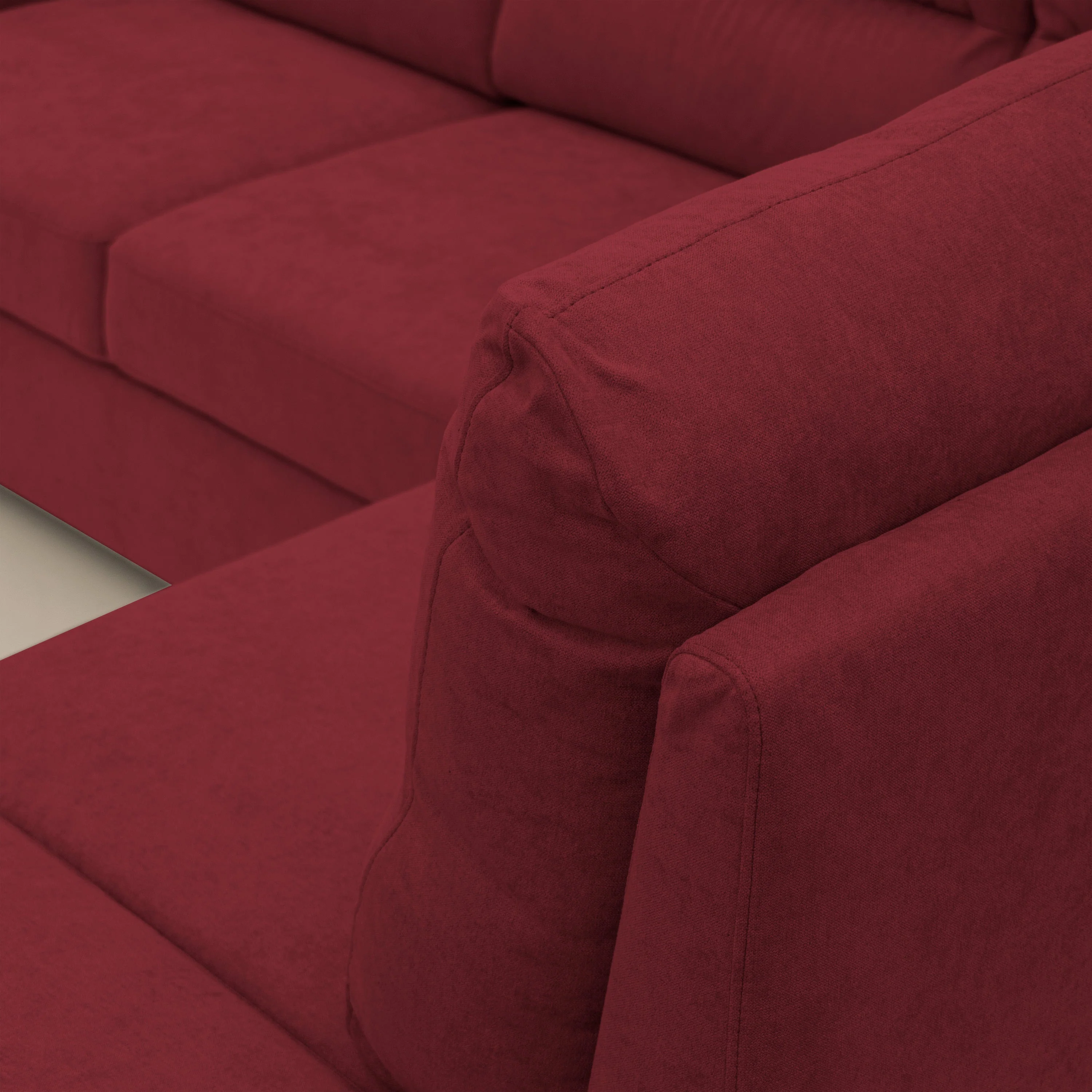 Minerva canapé d'angle avec angle et pouf extractible en tissu doux imperméable T02 rouge - Image 8