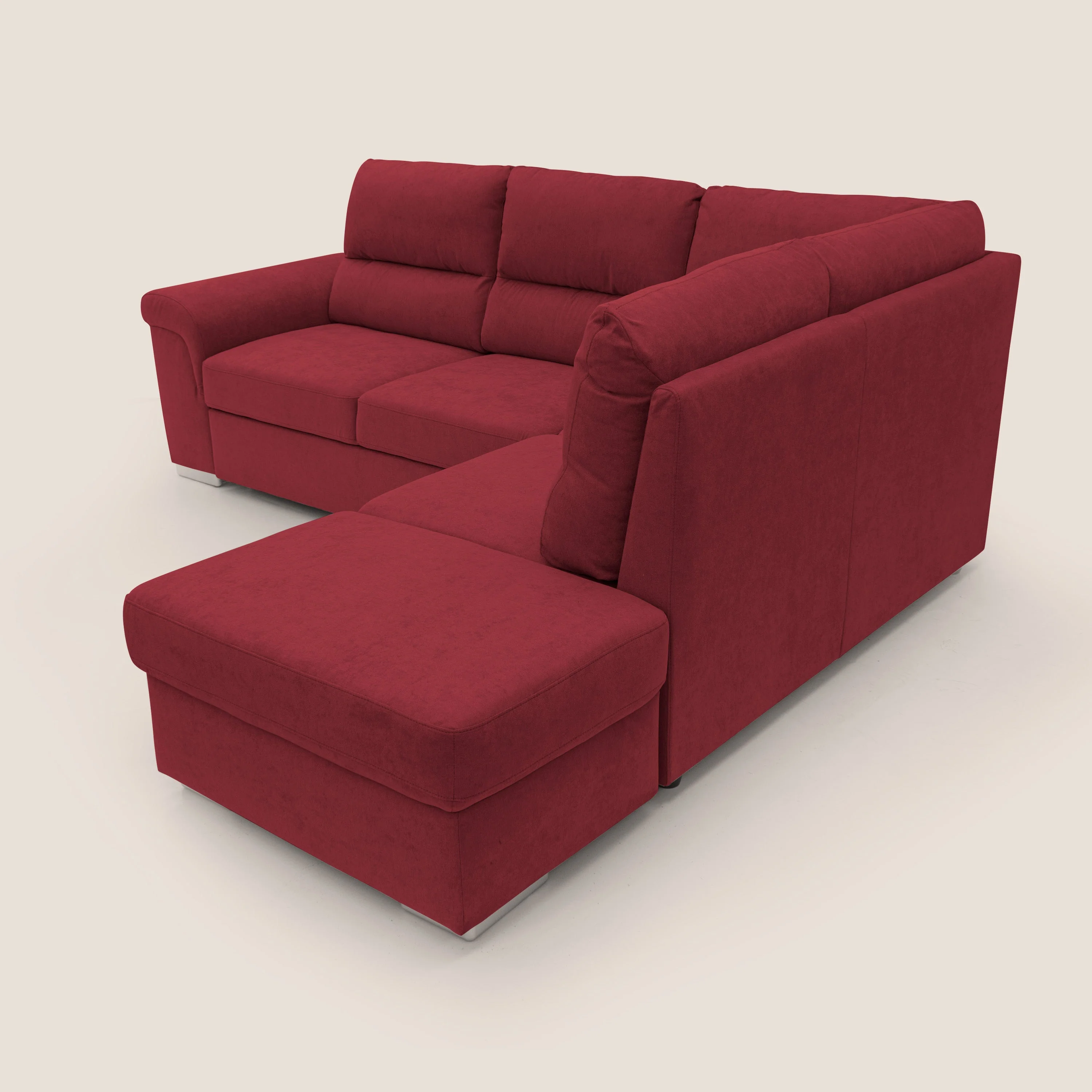 Minerva canapé d'angle avec angle et pouf extractible en tissu doux imperméable T02 rouge - Image 9