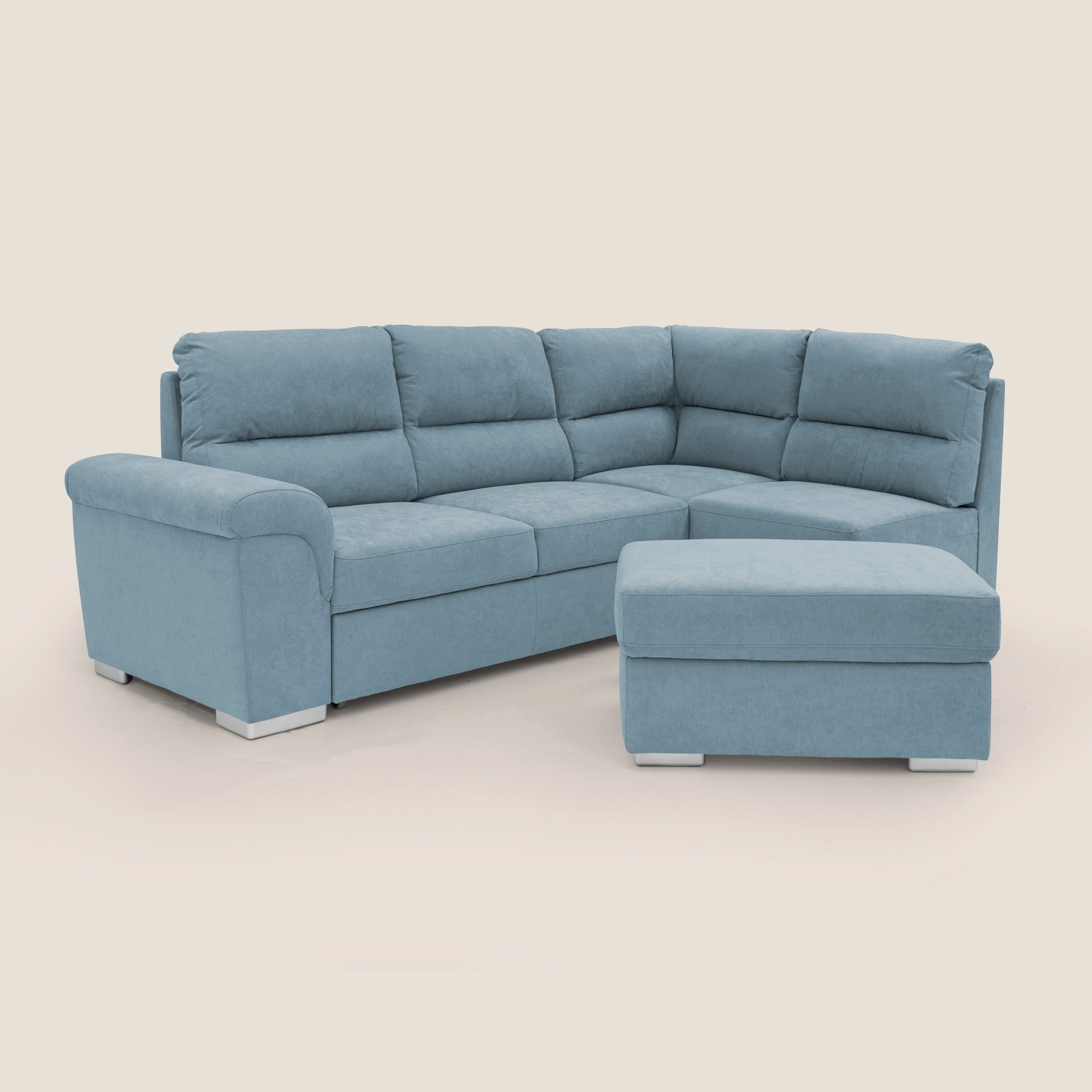 Minerva canapé d'angle avec angle et pouf extractible en tissu doux imperméable T02 sucre glace - Image 10