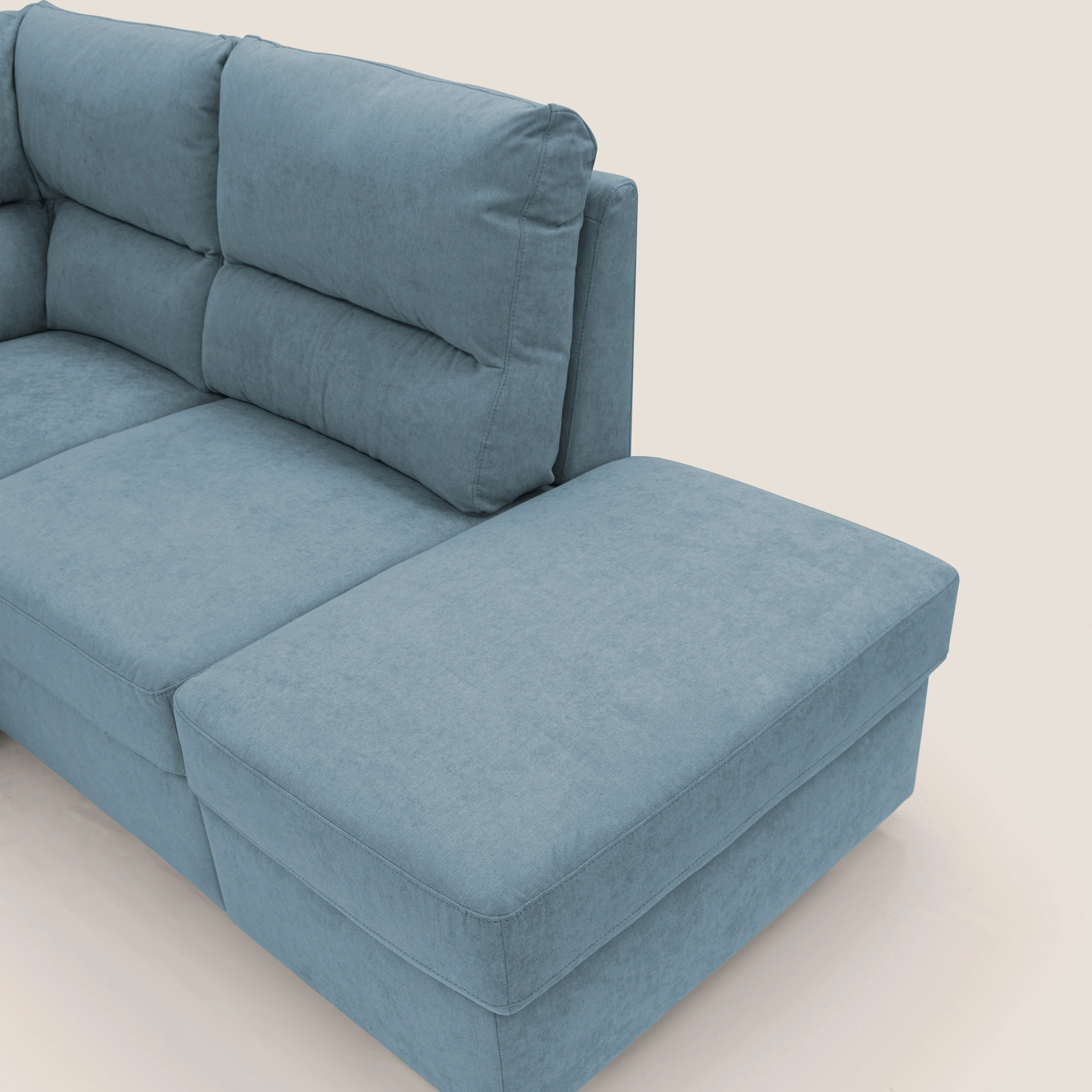 Minerva canapé d'angle avec angle et pouf extractible en tissu doux imperméable T02 sucre glace - Image 11