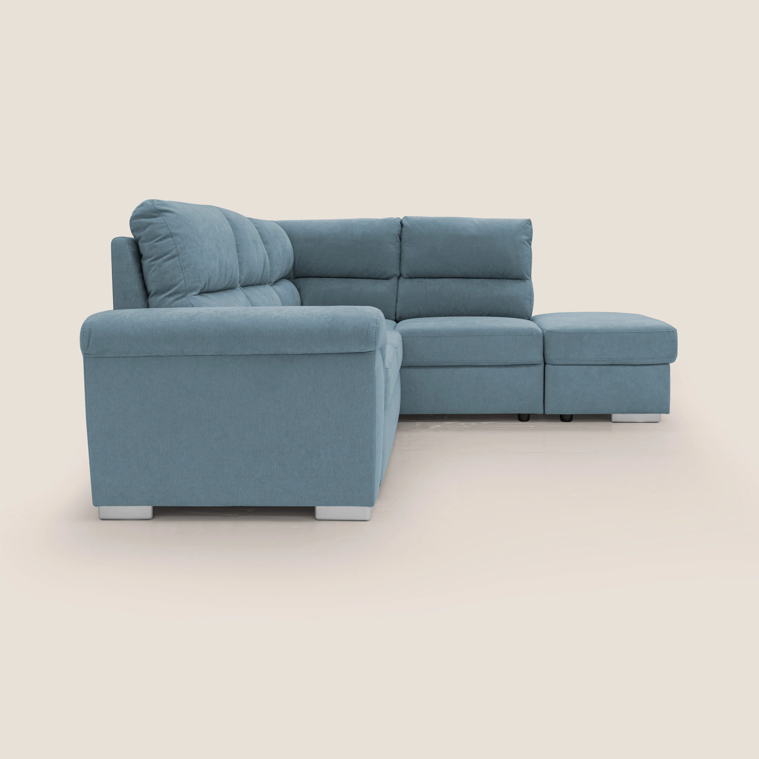 Minerva canapé d'angle avec angle et pouf extractible en tissu doux imperméable T02 sucre glace - Image 12