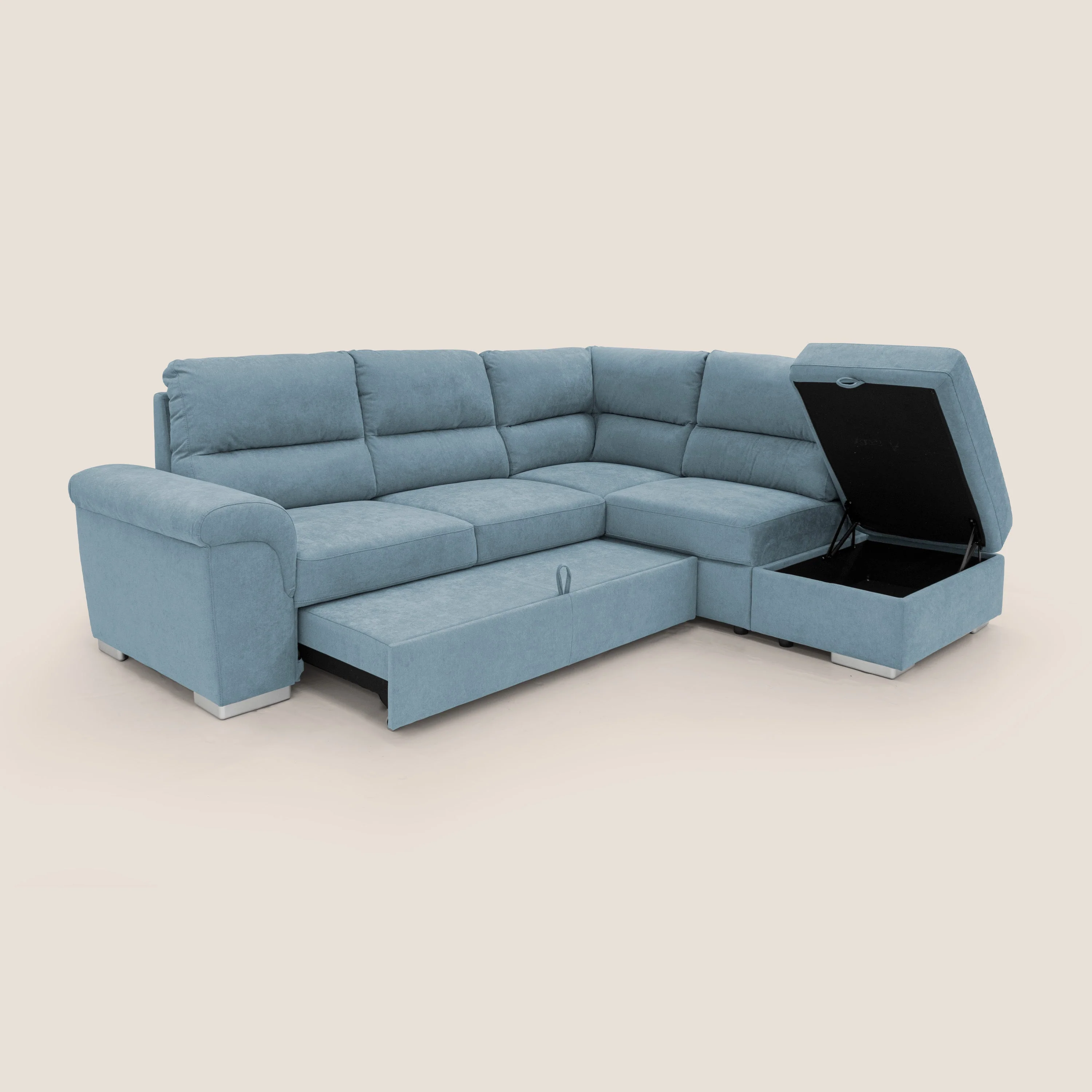 Minerva canapé d'angle avec angle et pouf extractible en tissu doux imperméable T02 sucre glace - Image 3