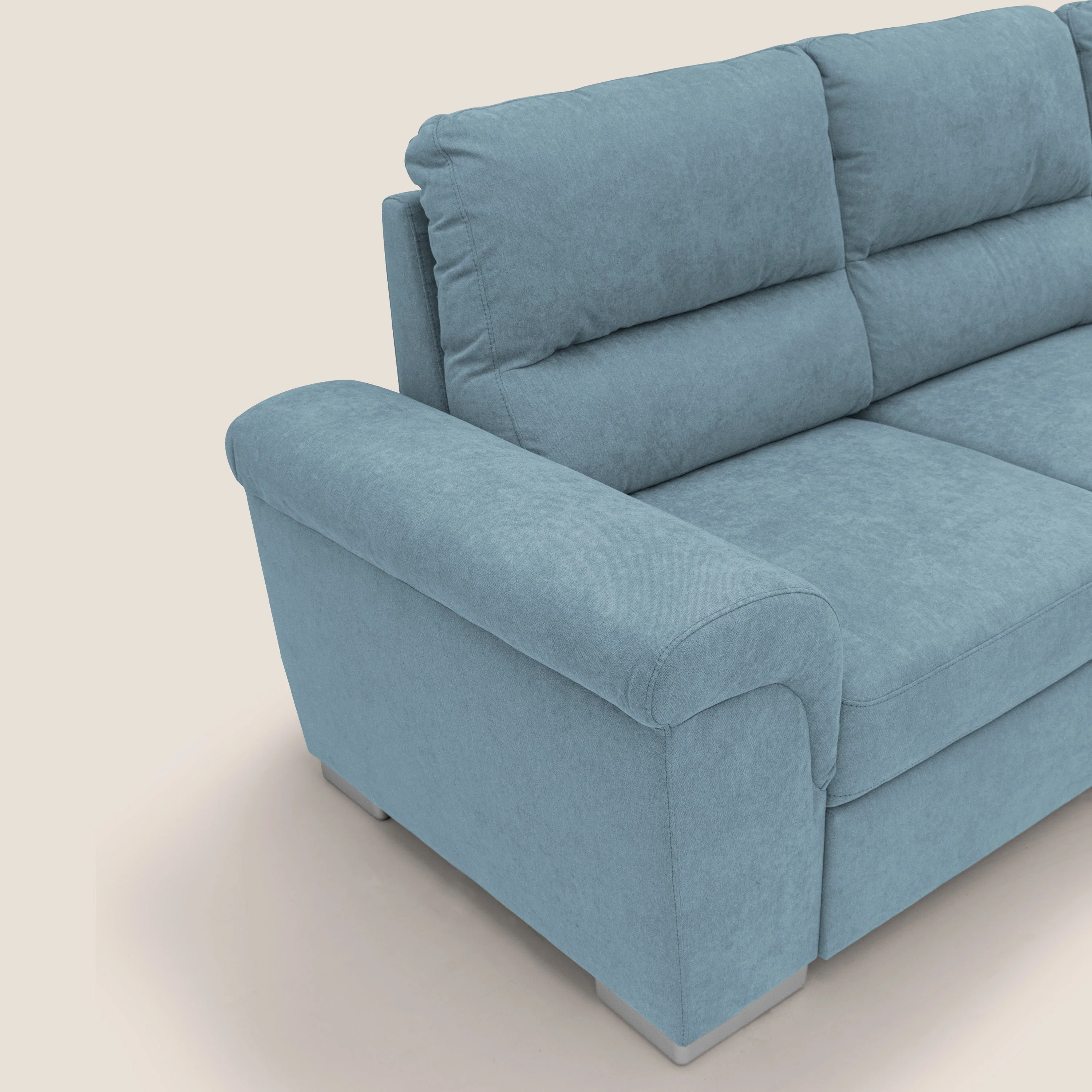 Minerva canapé d'angle avec angle et pouf extractible en tissu doux imperméable T02 sucre glace - Image 5