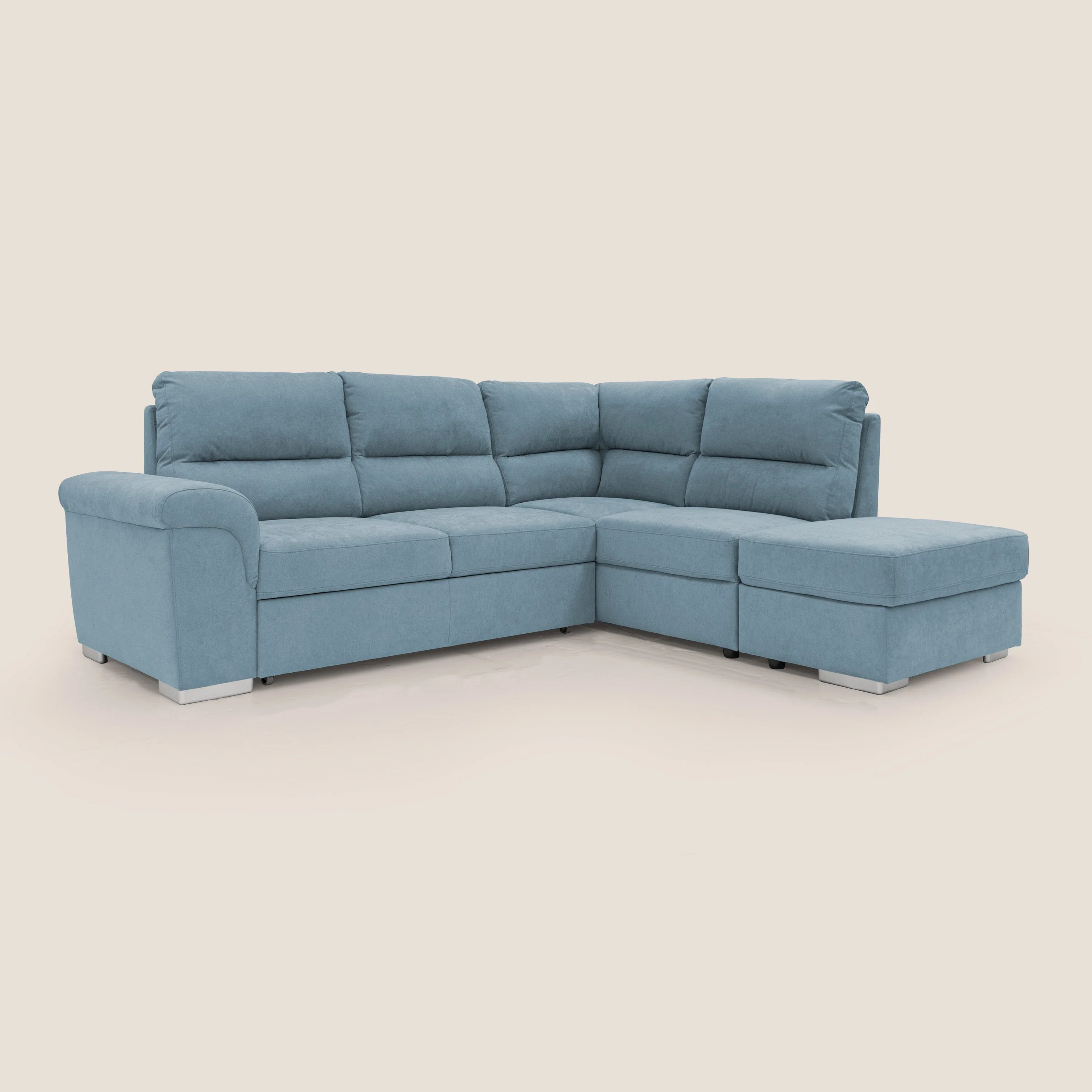 Minerva canapé d'angle avec angle et pouf extractible en tissu doux imperméable T02 sucre glace - Image 6