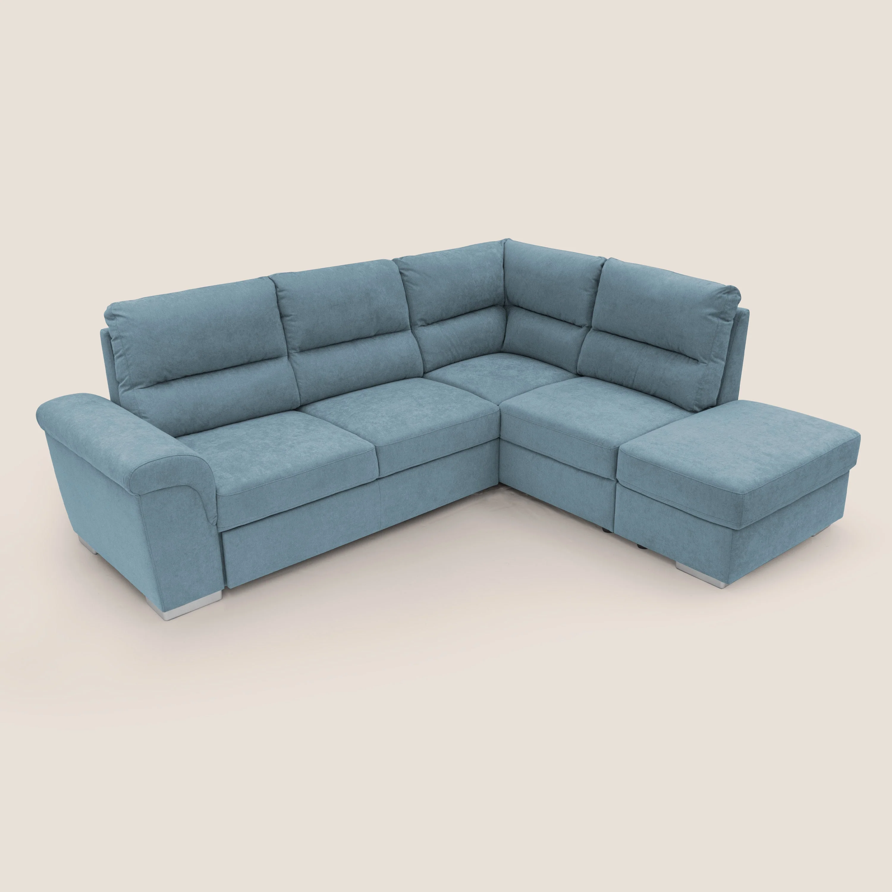 Minerva canapé d'angle avec angle et pouf extractible en tissu doux imperméable T02 sucre glace - Image 7