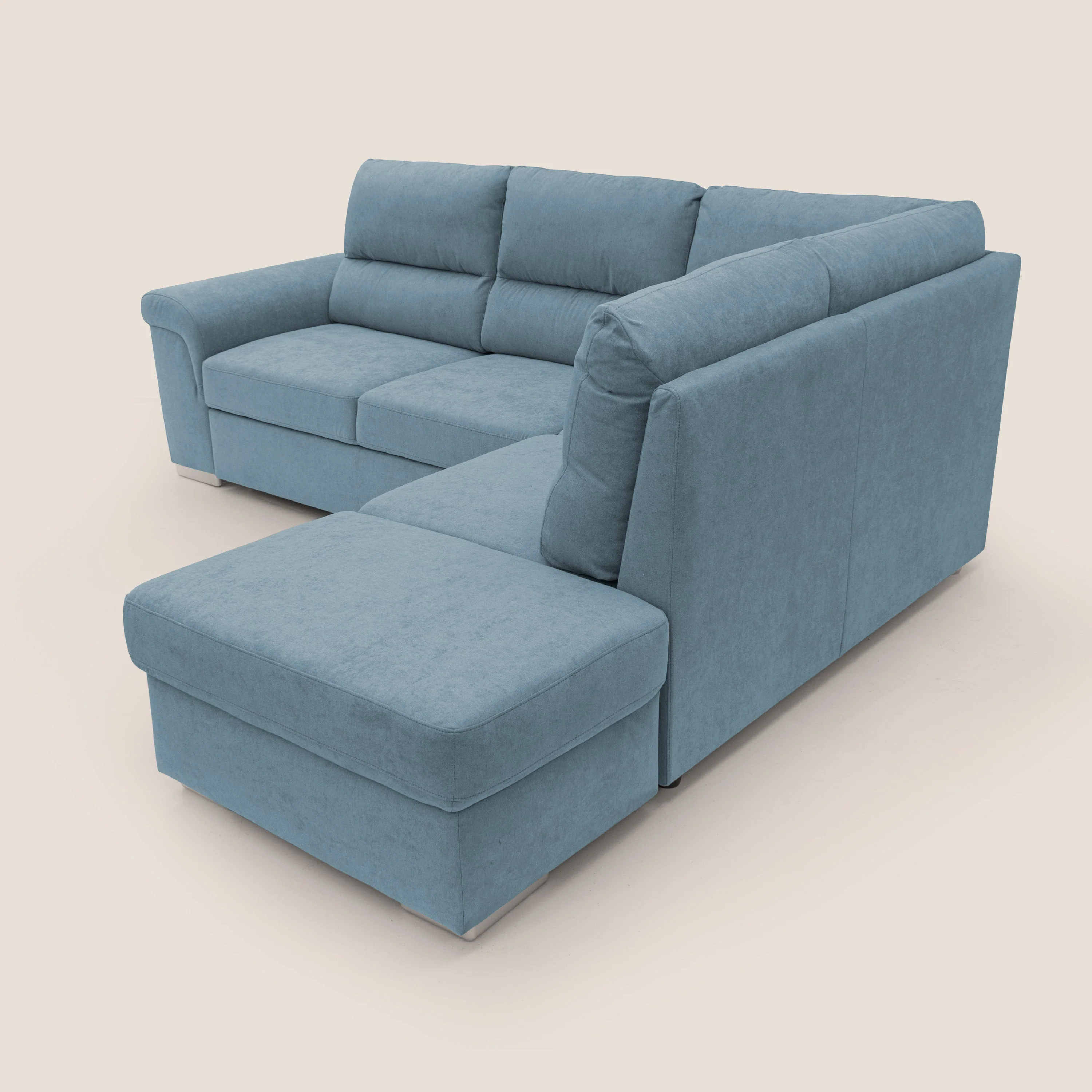 Minerva canapé d'angle avec angle et pouf extractible en tissu doux imperméable T02 sucre glace - Image 9