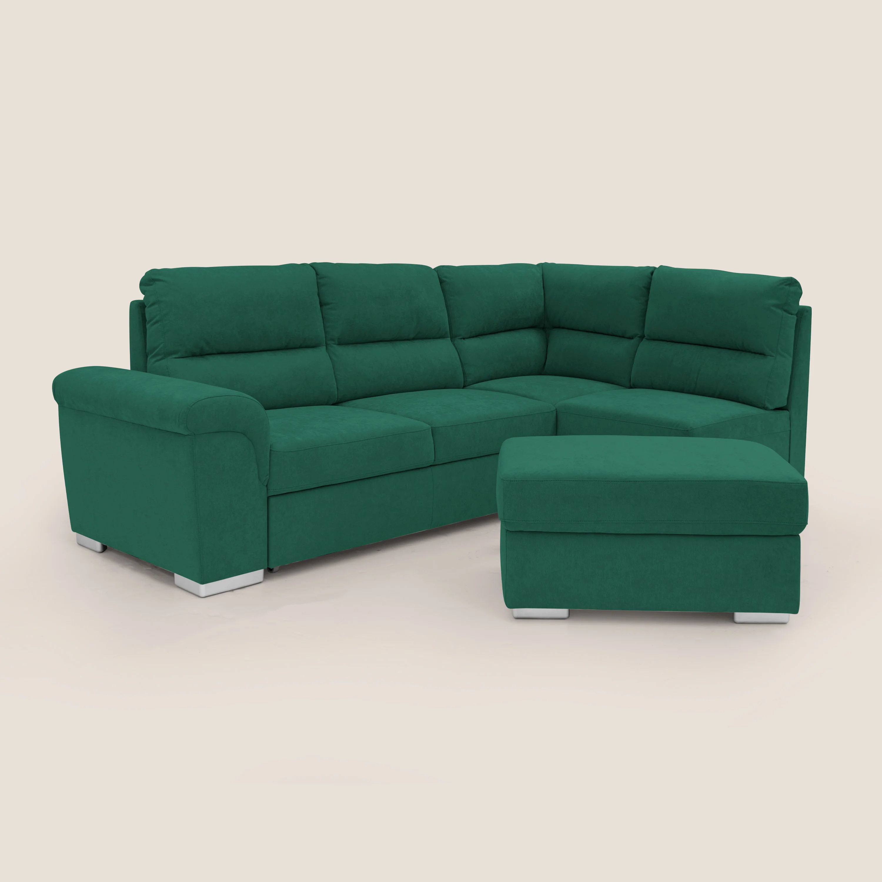 Minerva canapé d'angle avec angle et pouf extractible en tissu doux imperméable T02 vert - Image 10