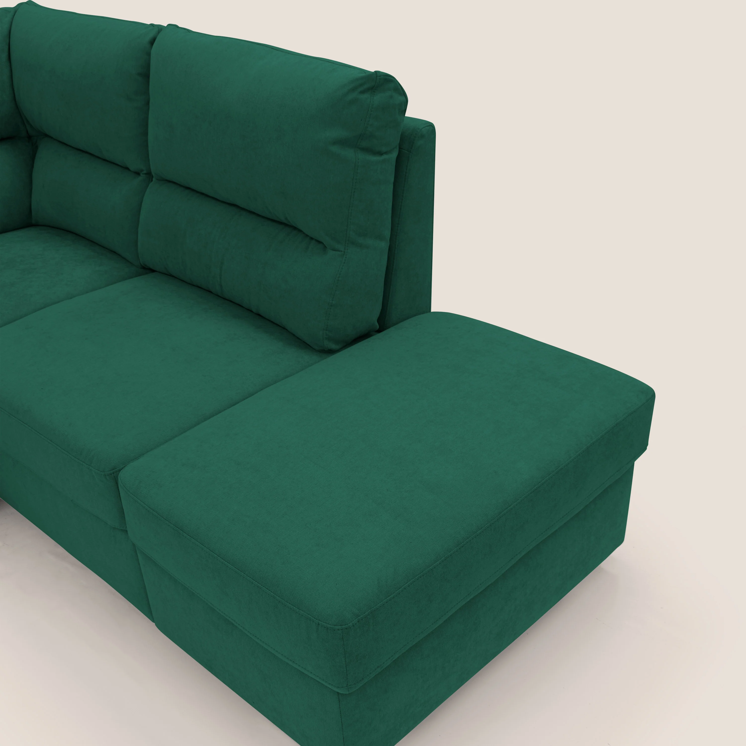 Minerva canapé d'angle avec angle et pouf extractible en tissu doux imperméable T02 vert - Image 11