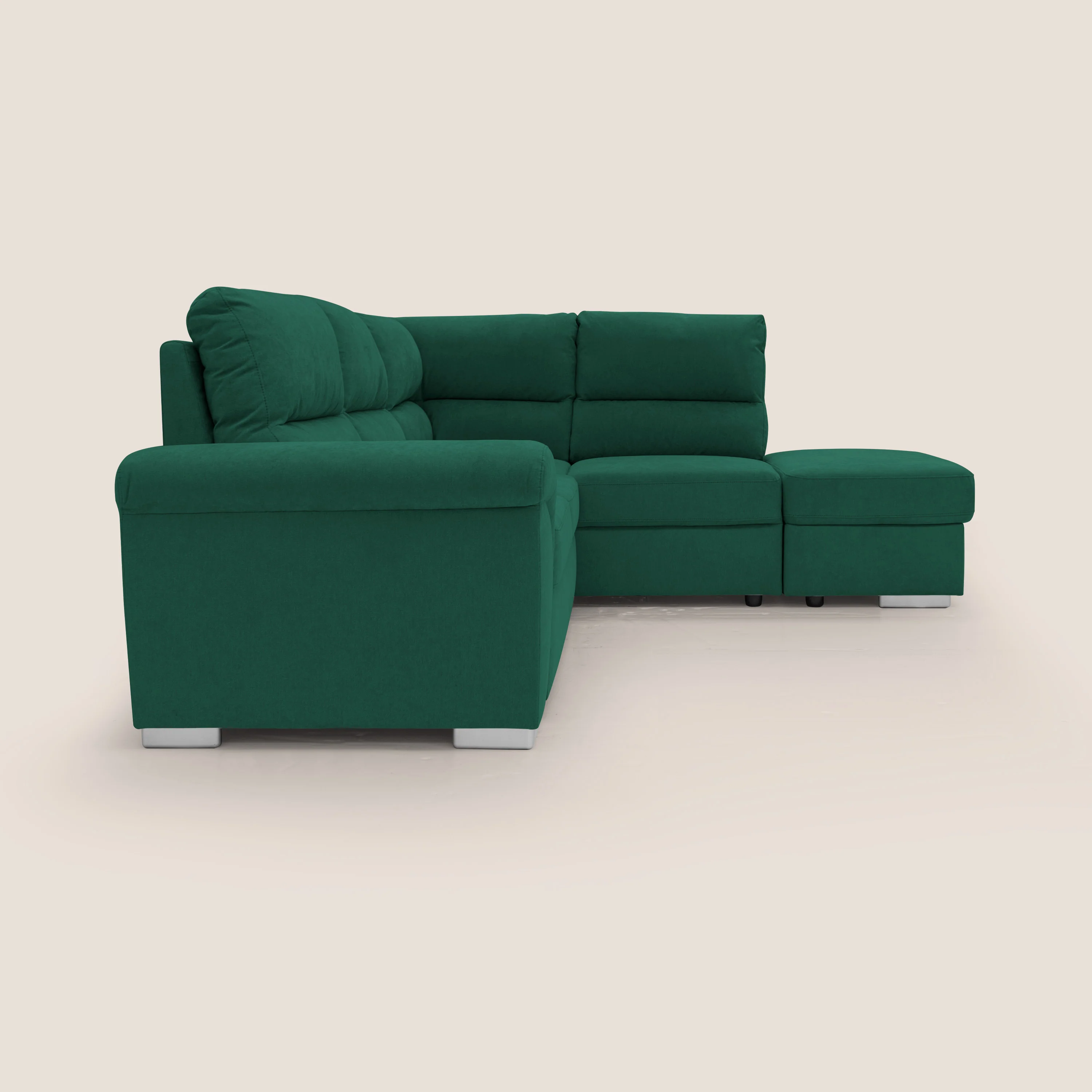 Minerva canapé d'angle avec angle et pouf extractible en tissu doux imperméable T02 vert - Image 12