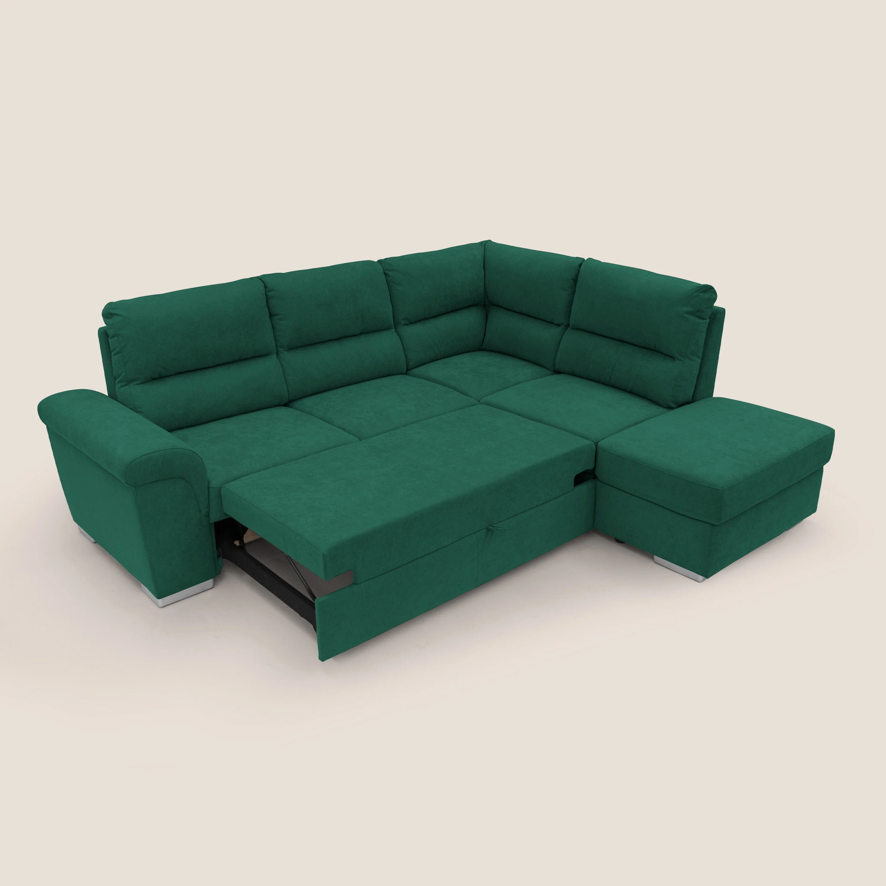 Minerva canapé d'angle avec angle et pouf extractible en tissu doux imperméable T02 vert - Image 2