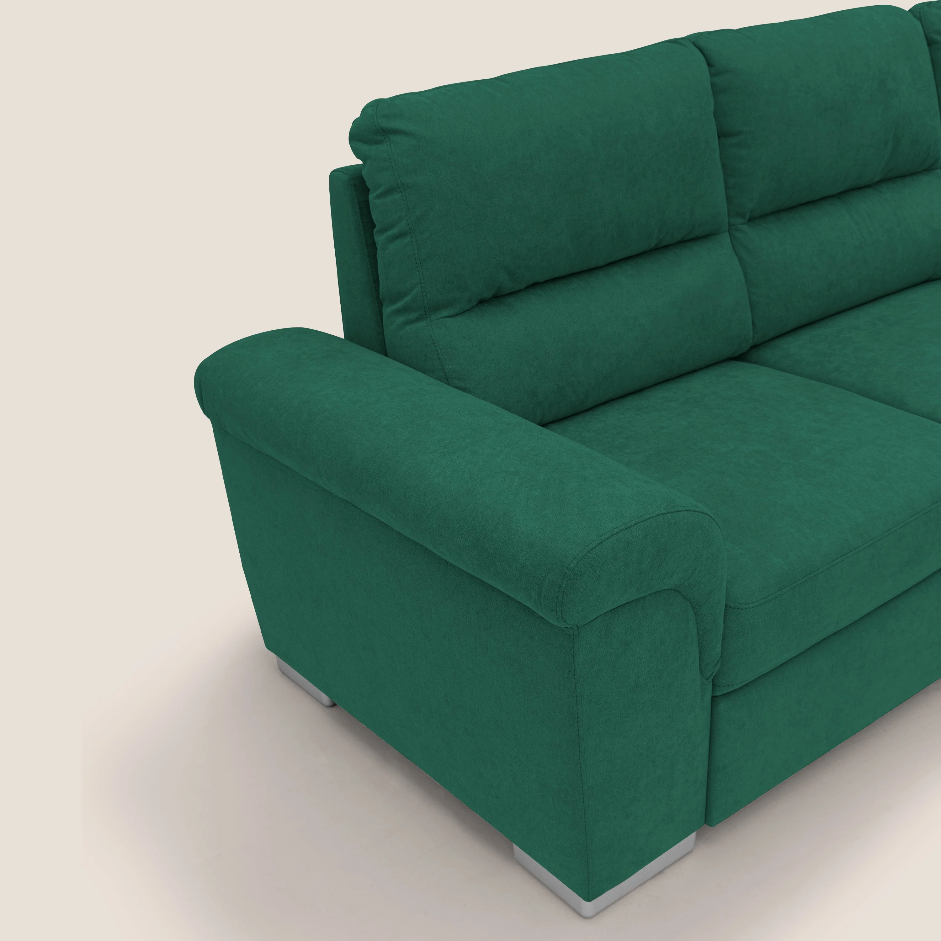 Minerva canapé d'angle avec angle et pouf extractible en tissu doux imperméable T02 vert - Image 5