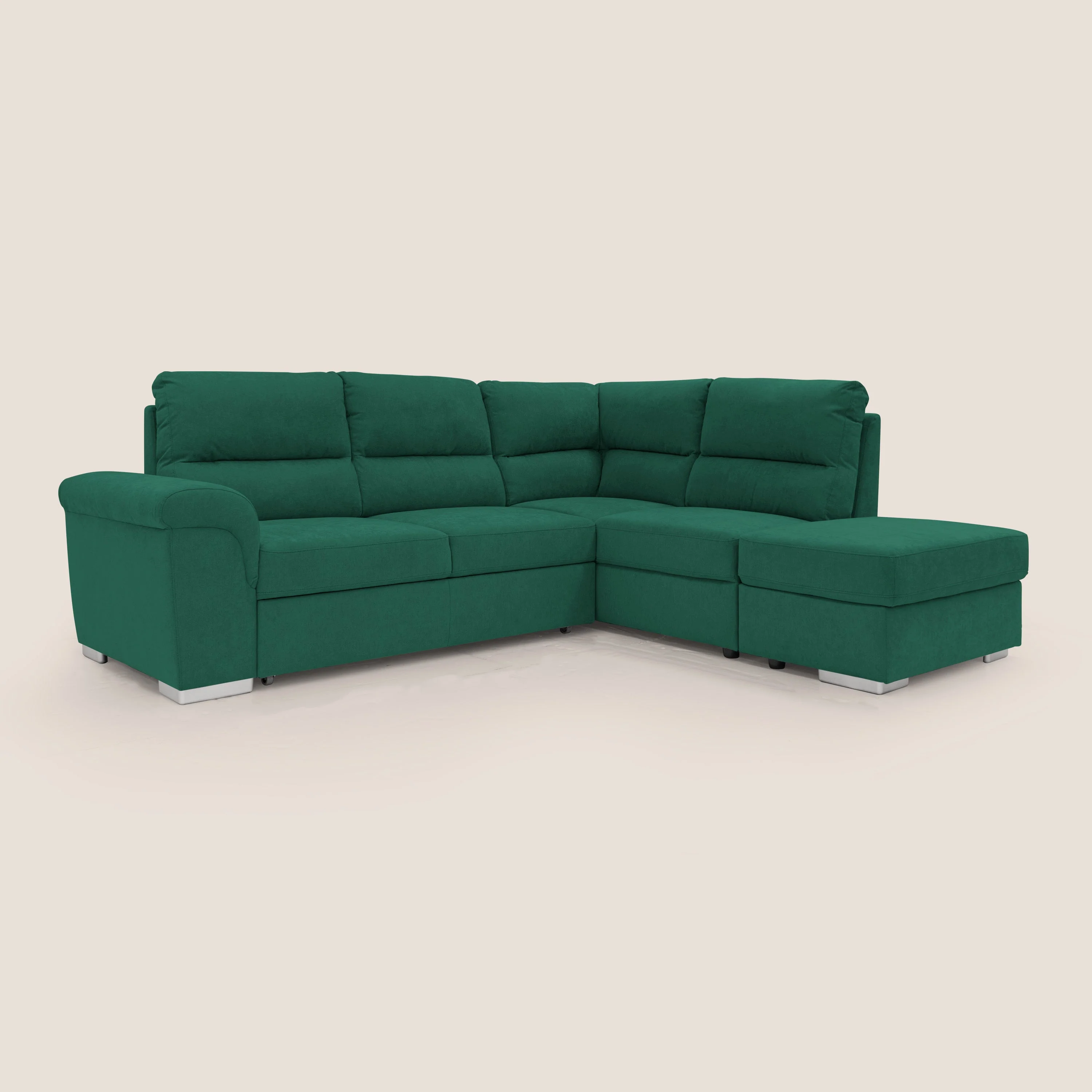 Minerva canapé d'angle avec angle et pouf extractible en tissu doux imperméable T02 vert - Image 6