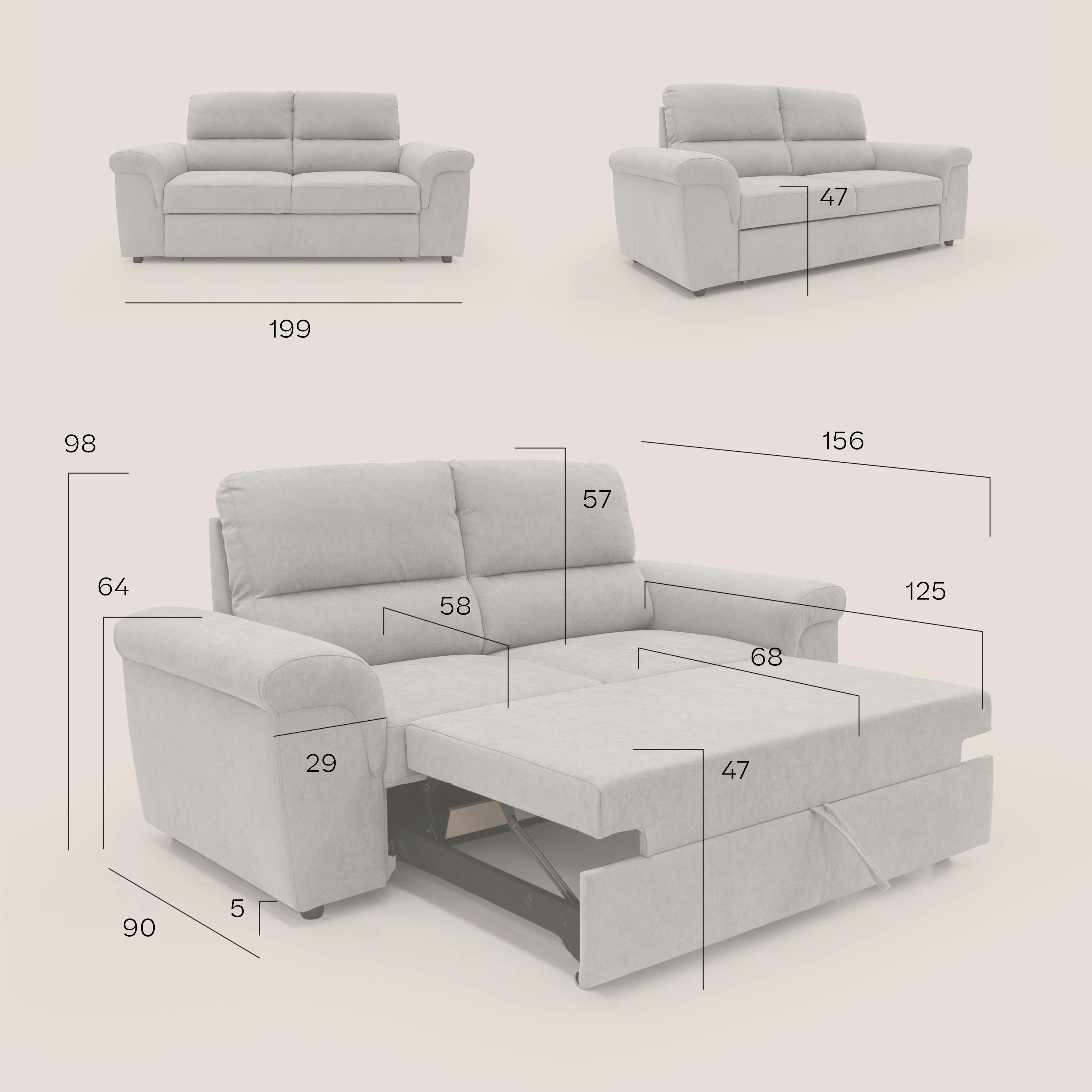 Minerva canapé linéaire avec pouf extractible en tissu doux imperméable T02 rose - Image 13