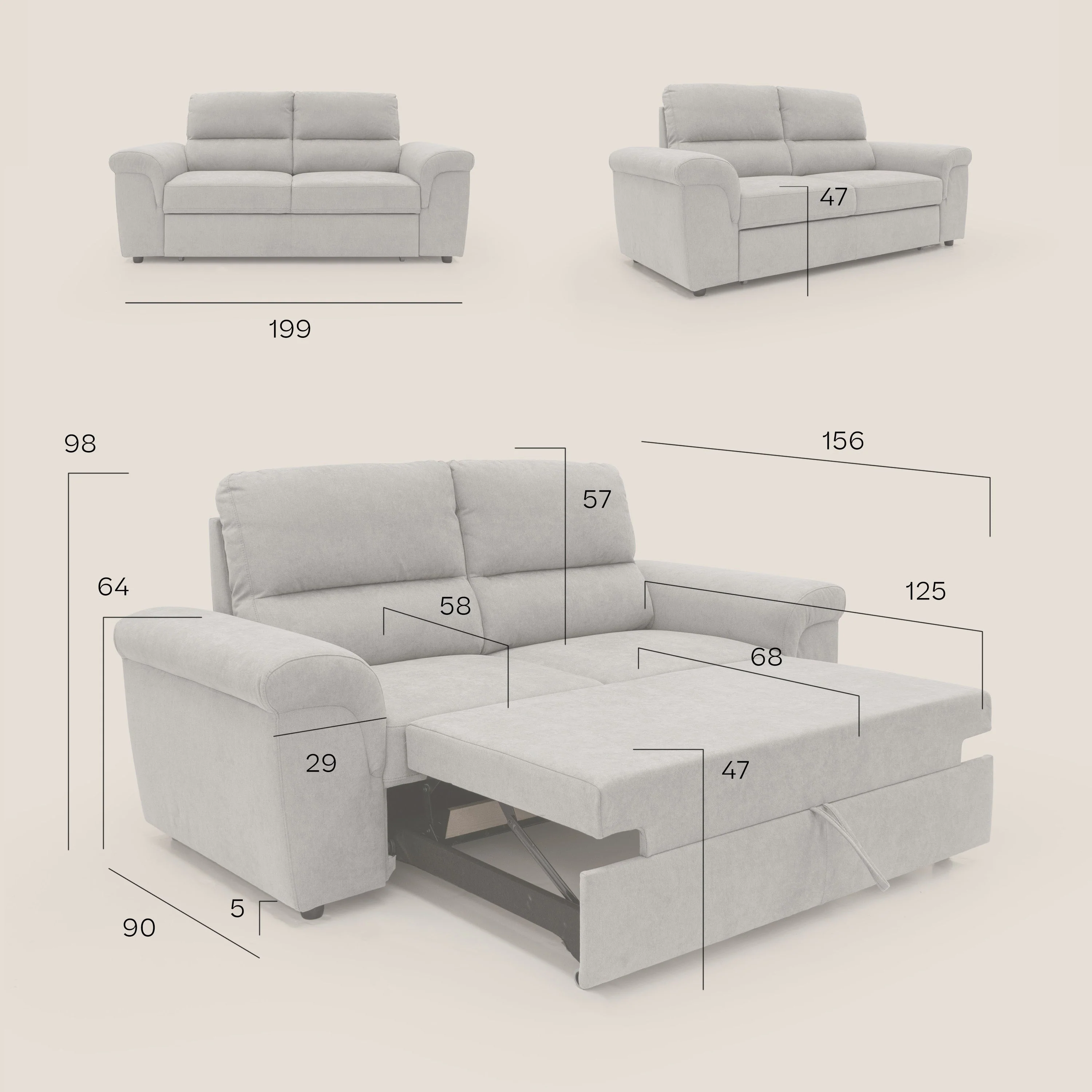 Minerva canapé linéaire avec pouf extractible en tissu doux imperméable T02 rouge - Image 13