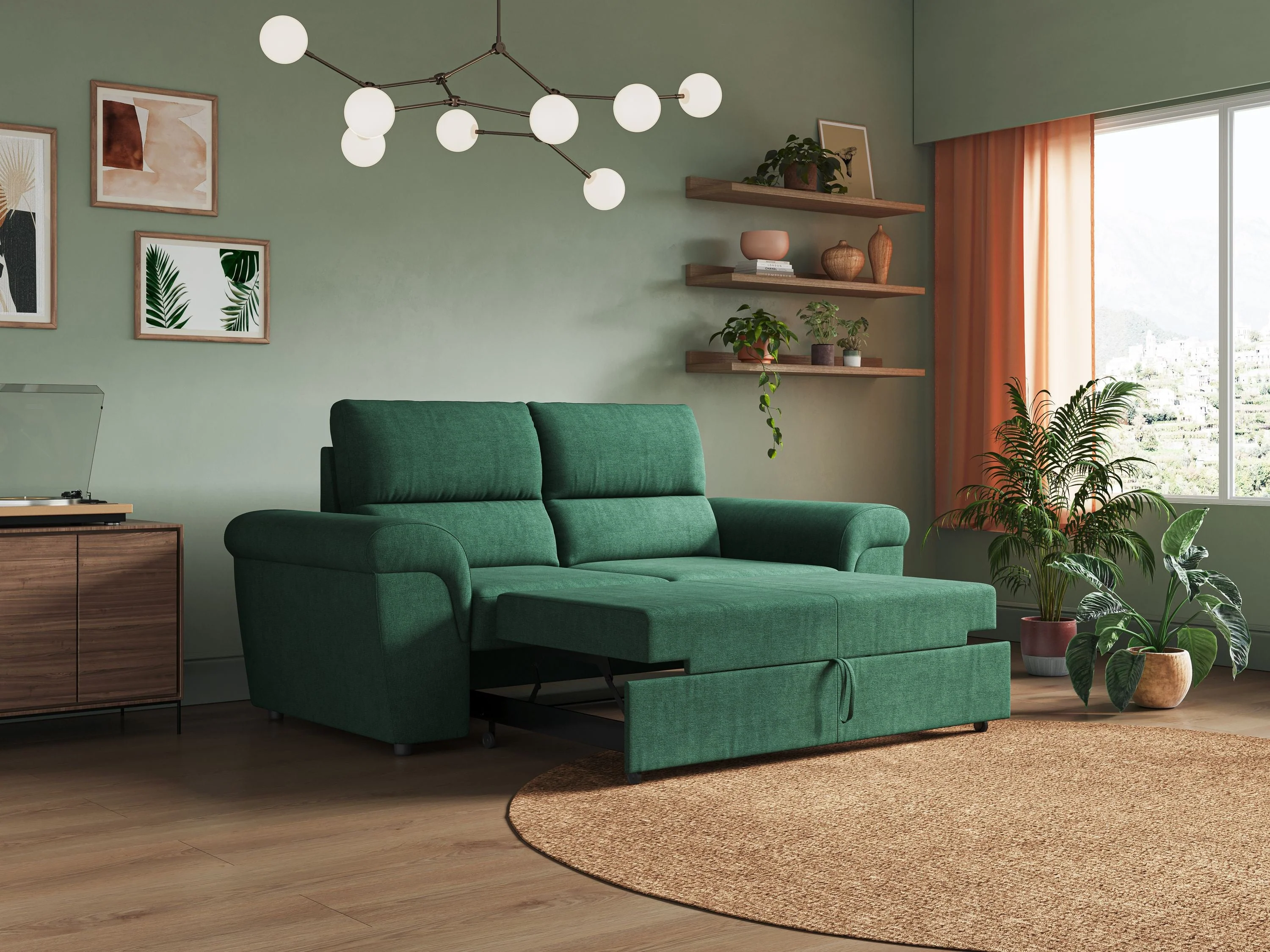 Minerva canapé linéaire avec pouf extractible en tissu doux imperméable T02 vert - Image 2
