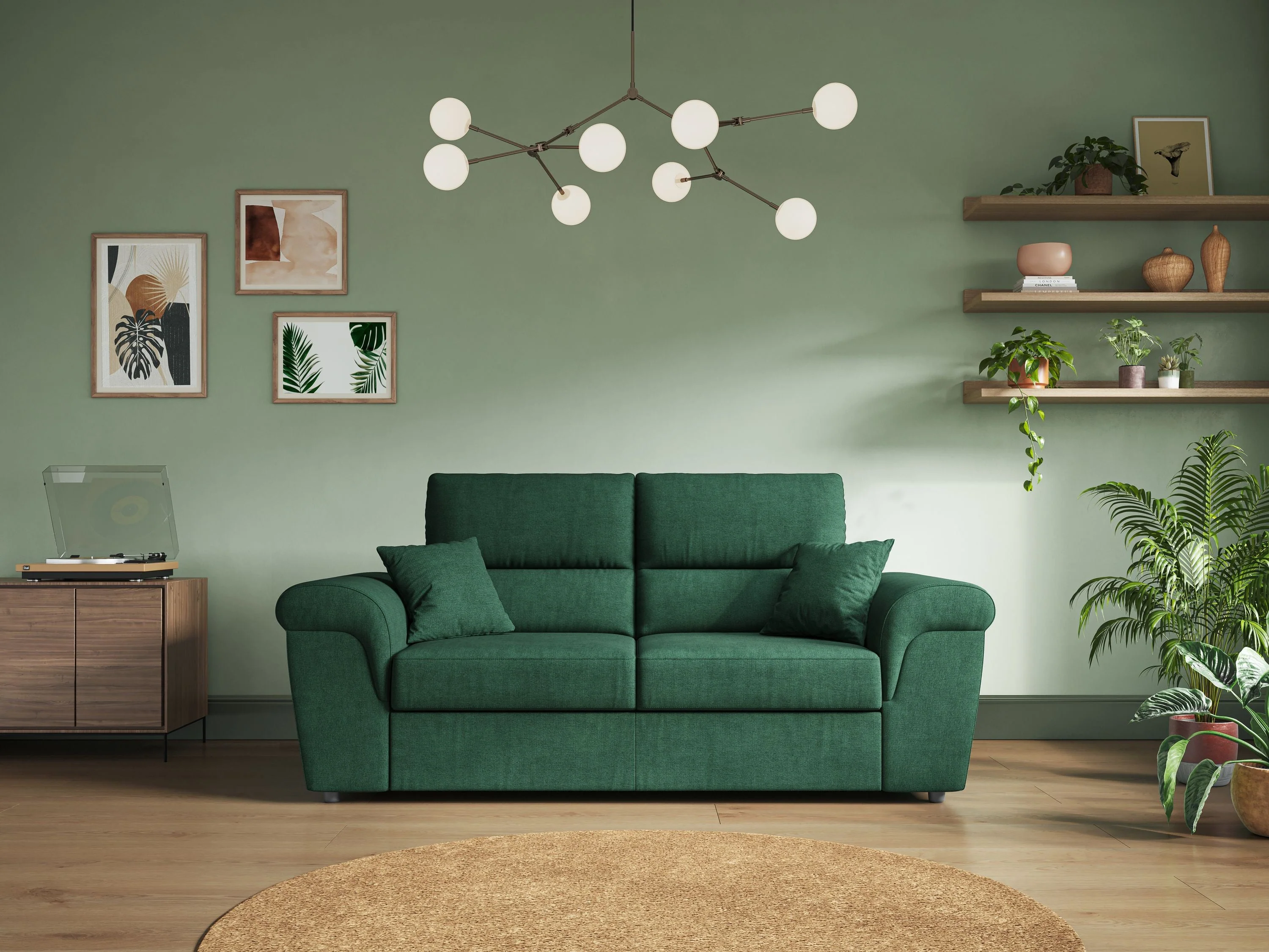 Minerva canapé linéaire avec pouf extractible en tissu doux imperméable T02 vert - Image 3