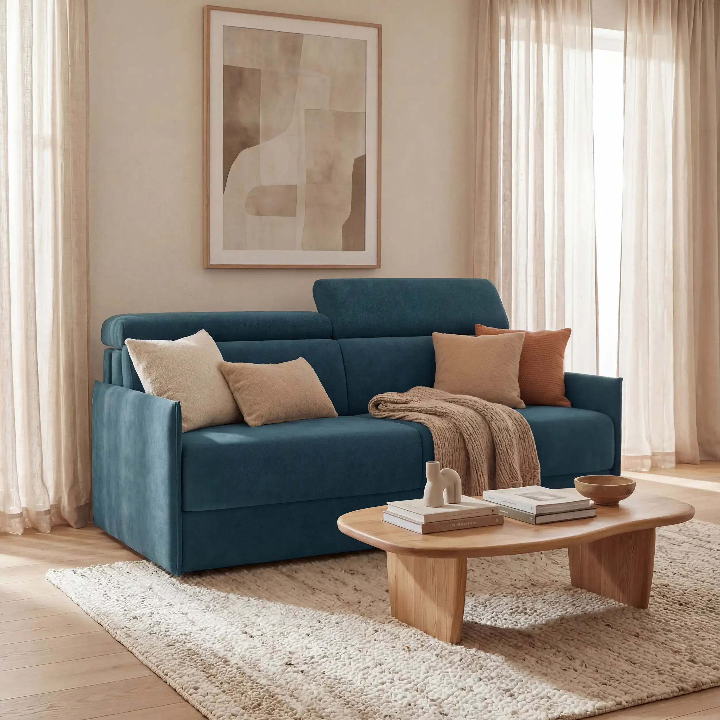 Miryam Canapé convertible avec têtières inclinables et confort maximal - design compact en tissu doux détachable T31