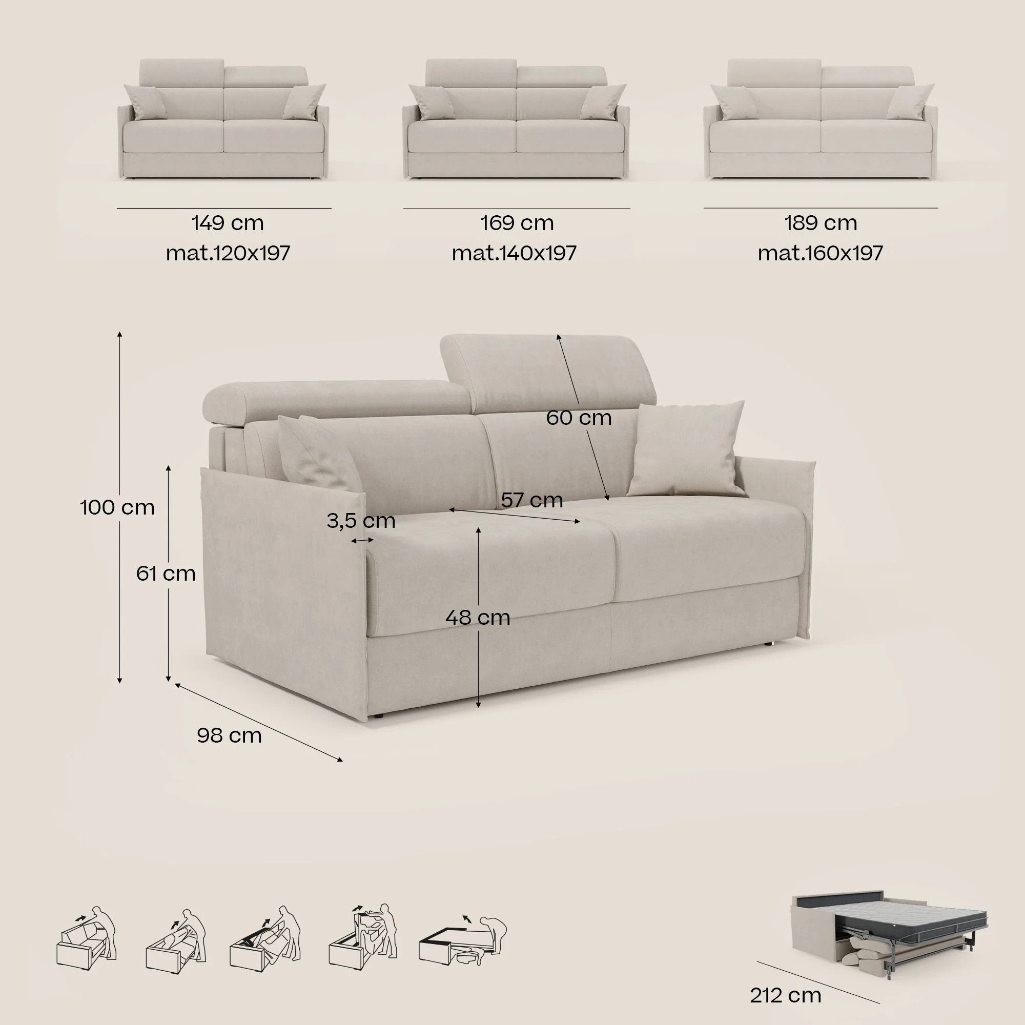 Miryam Canapé convertible avec têtières inclinables et confort maximal - design compact en tissu doux détachable T31 - Image 197