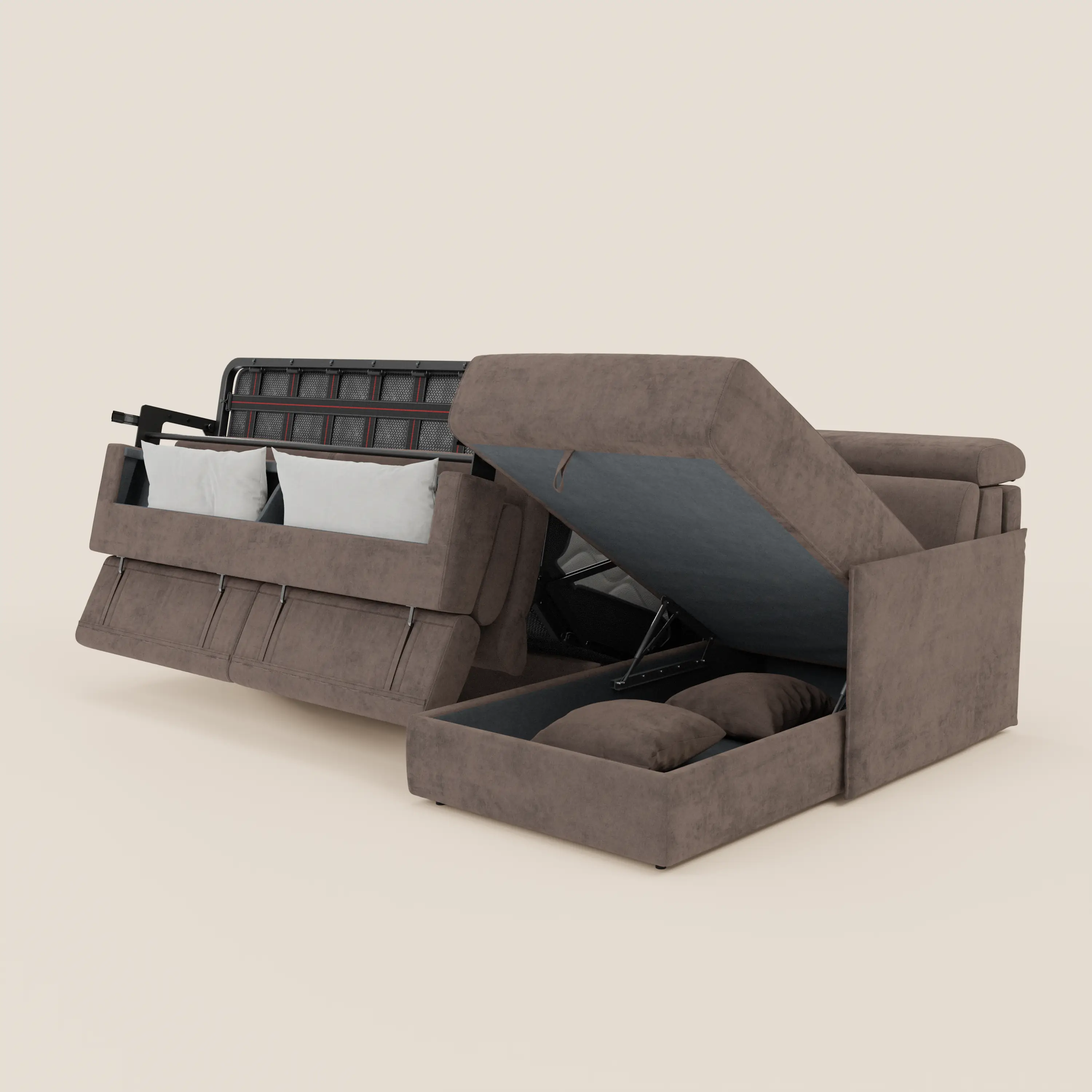 Miryam canapé convertible d'angle compact - têtières inclinables et méridienne coffre en tissu détachable T31 - Image 104