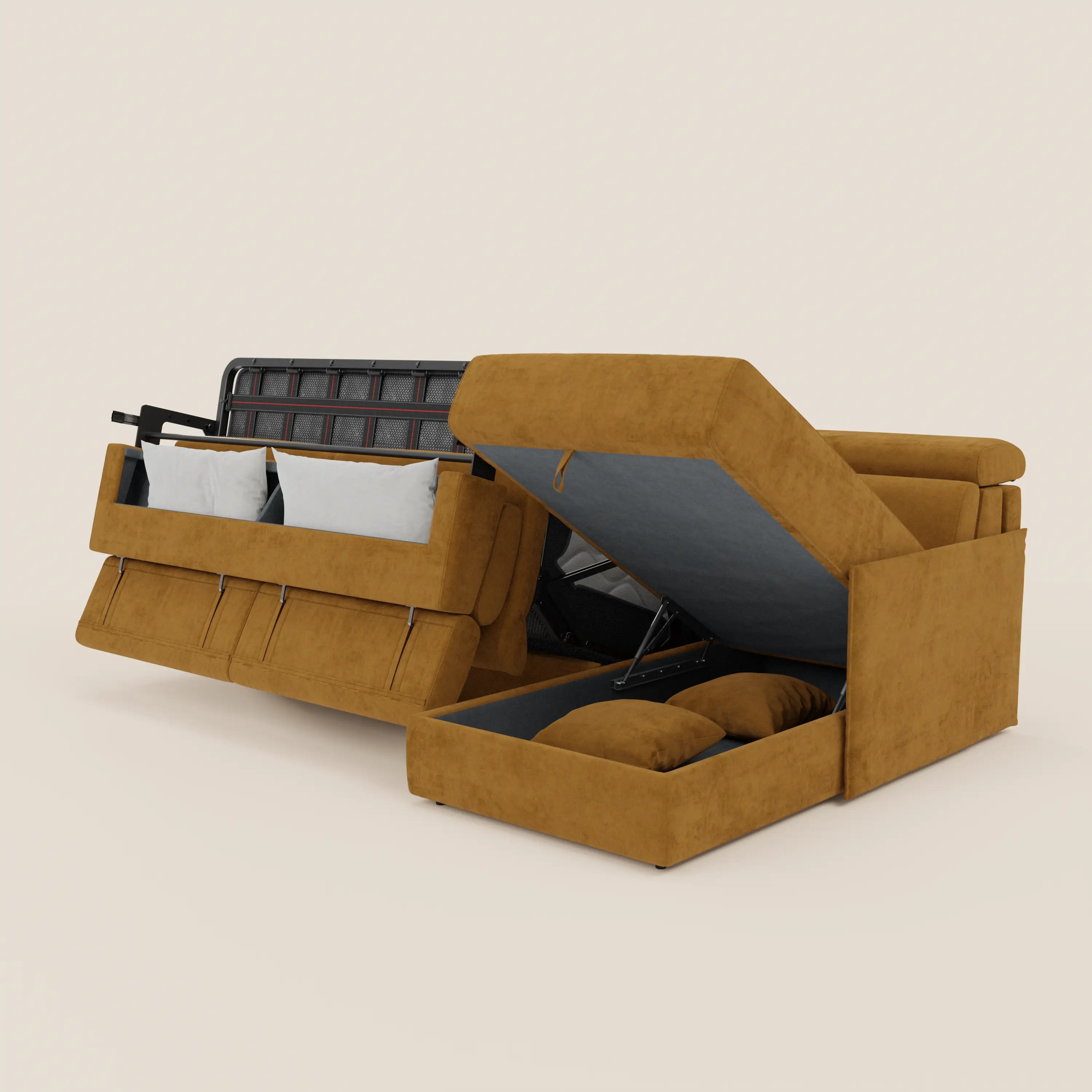 Miryam canapé convertible d'angle compact - têtières inclinables et méridienne coffre en tissu détachable T31 - Image 120