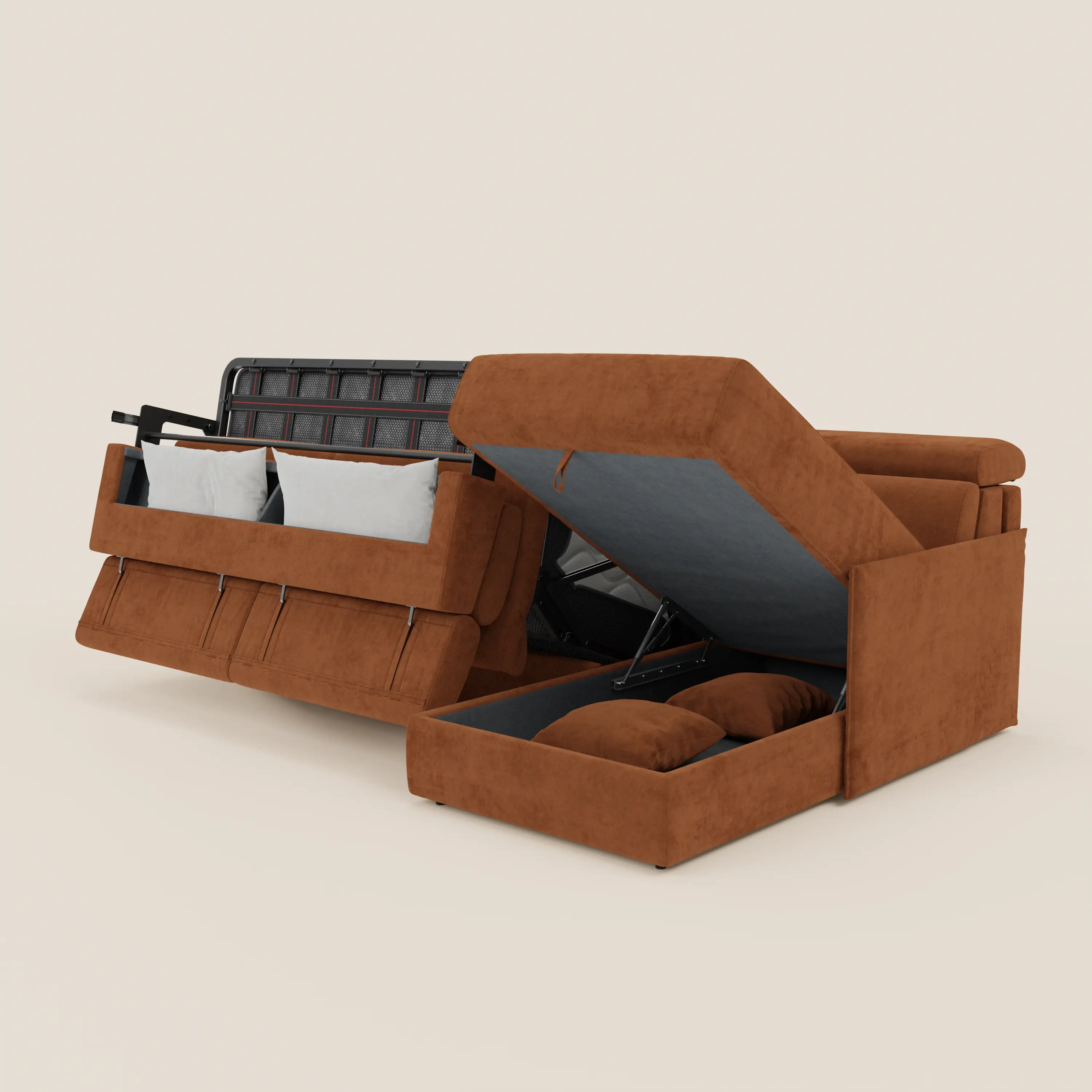 Miryam canapé convertible d'angle compact - têtières inclinables et méridienne coffre en tissu détachable T31 - Image 136