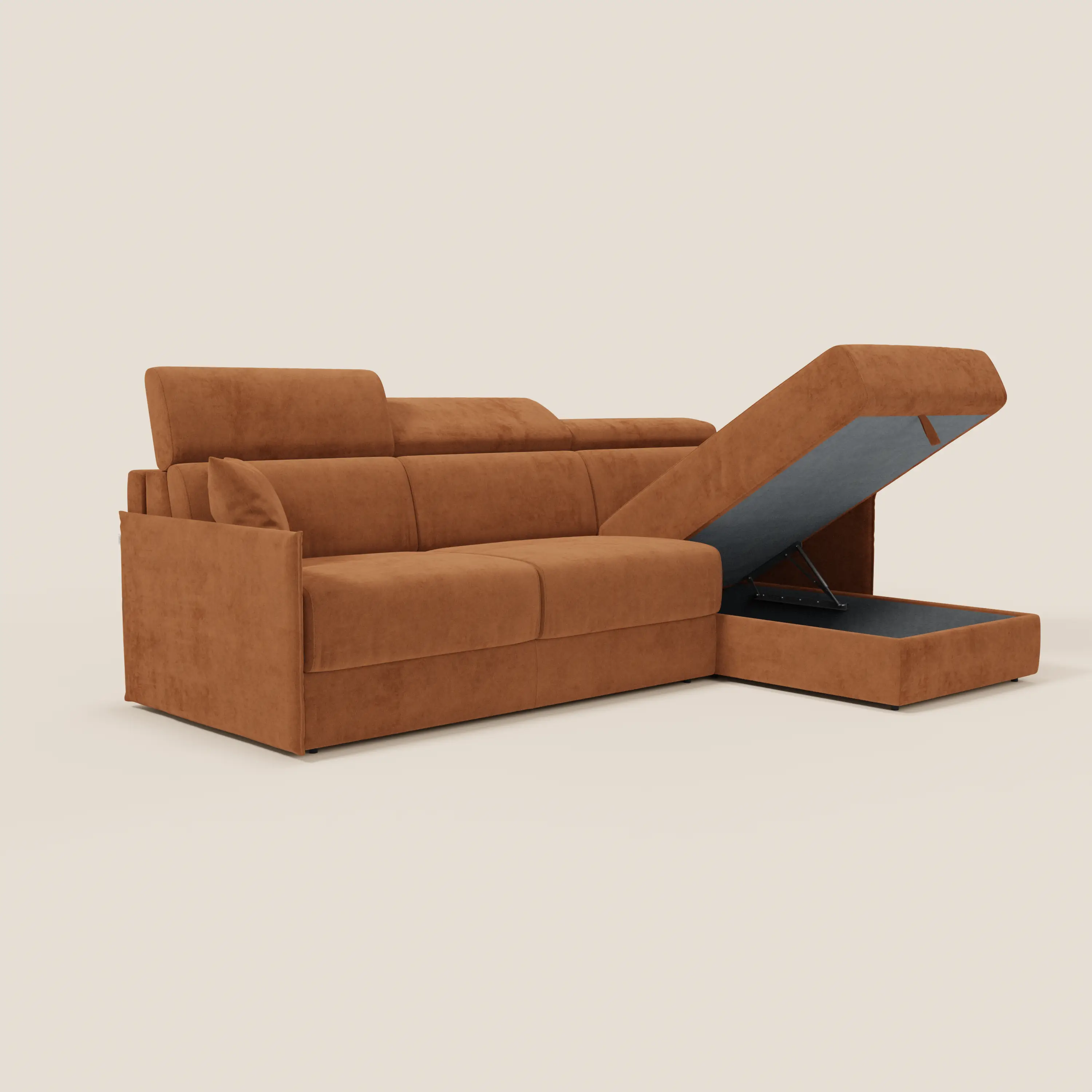 Miryam canapé convertible d'angle compact - têtières inclinables et méridienne coffre en tissu détachable T31 - Image 137