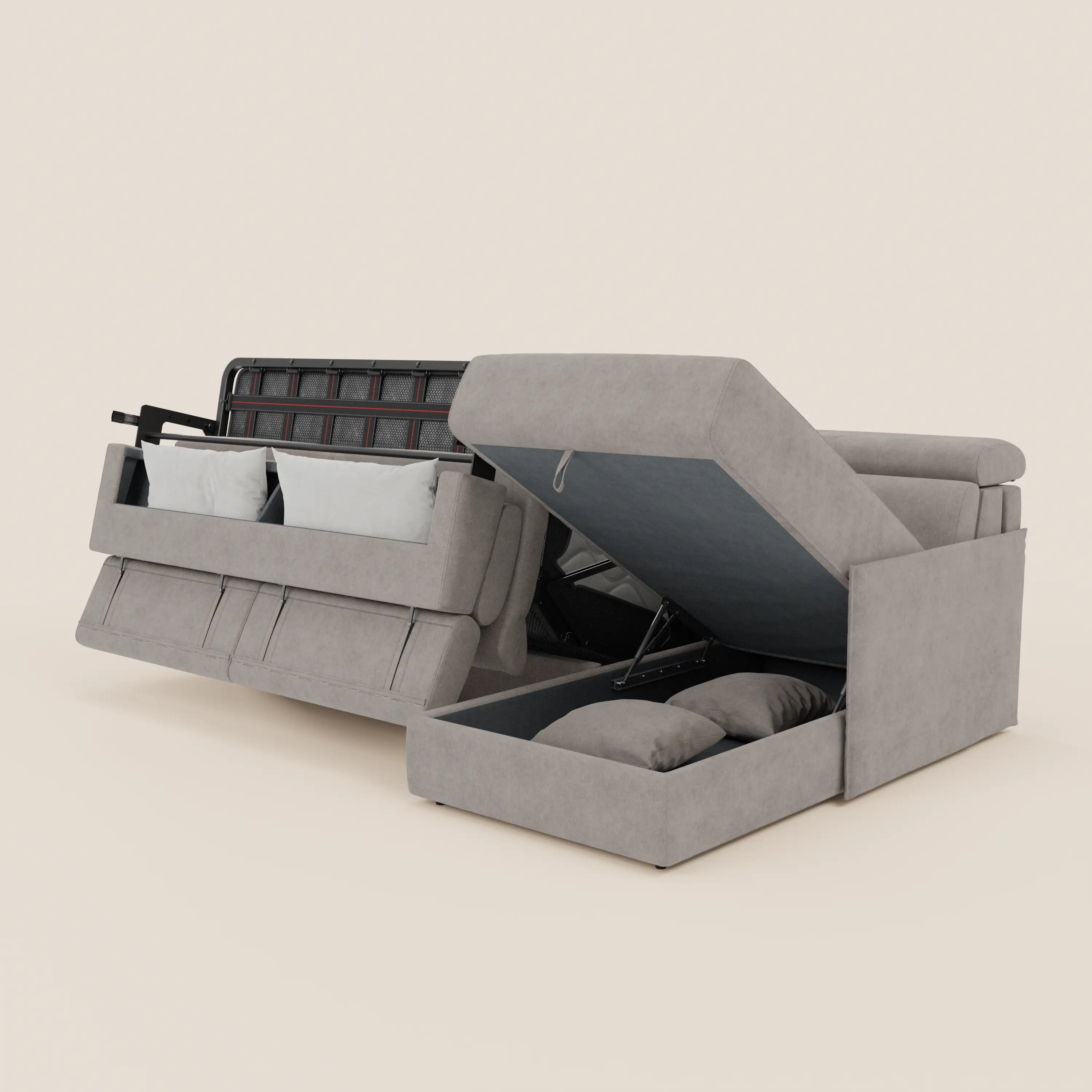 Miryam canapé convertible d'angle compact - têtières inclinables et méridienne coffre en tissu détachable T31 - Image 152