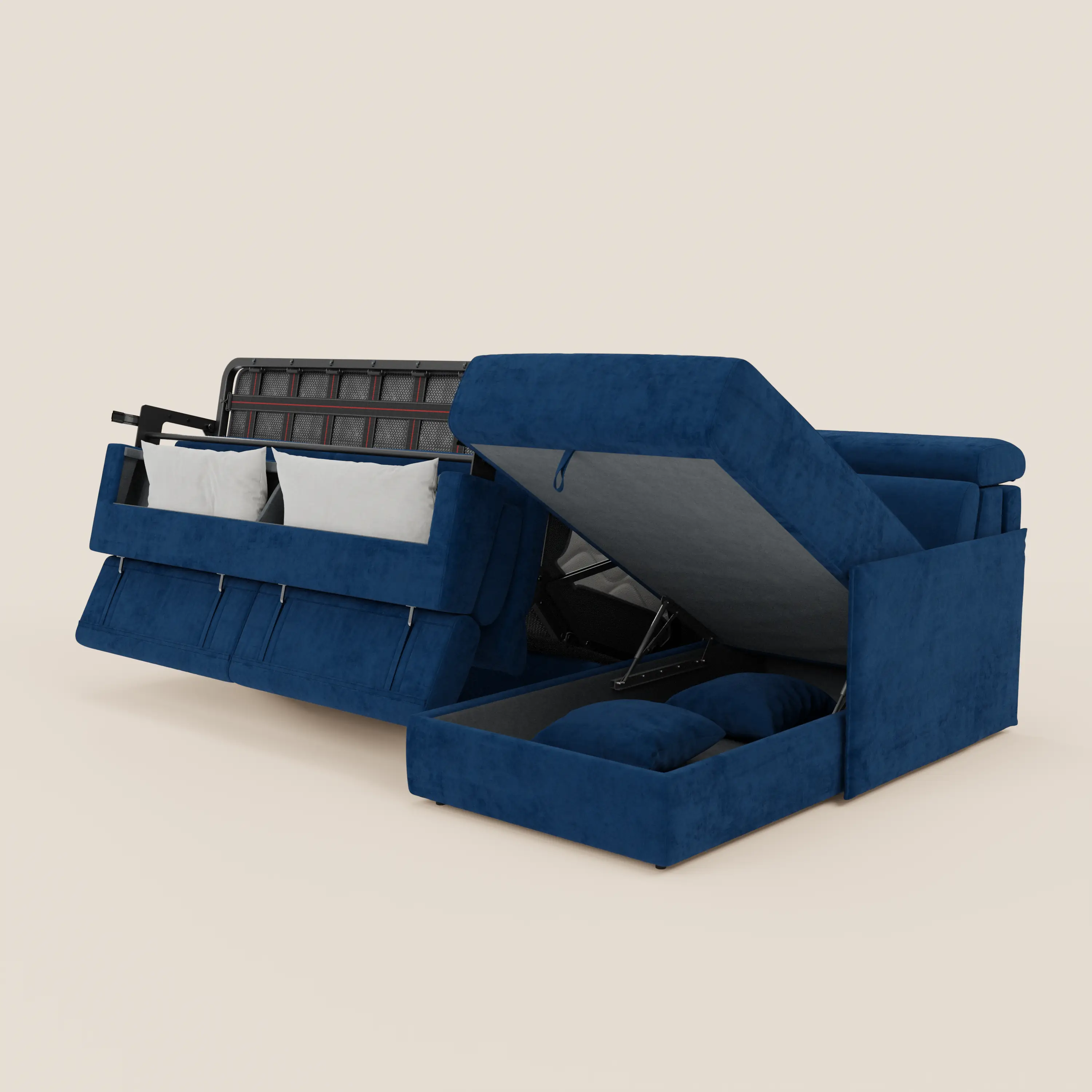 Miryam canapé convertible d'angle compact - têtières inclinables et méridienne coffre en tissu détachable T31 - Image 168