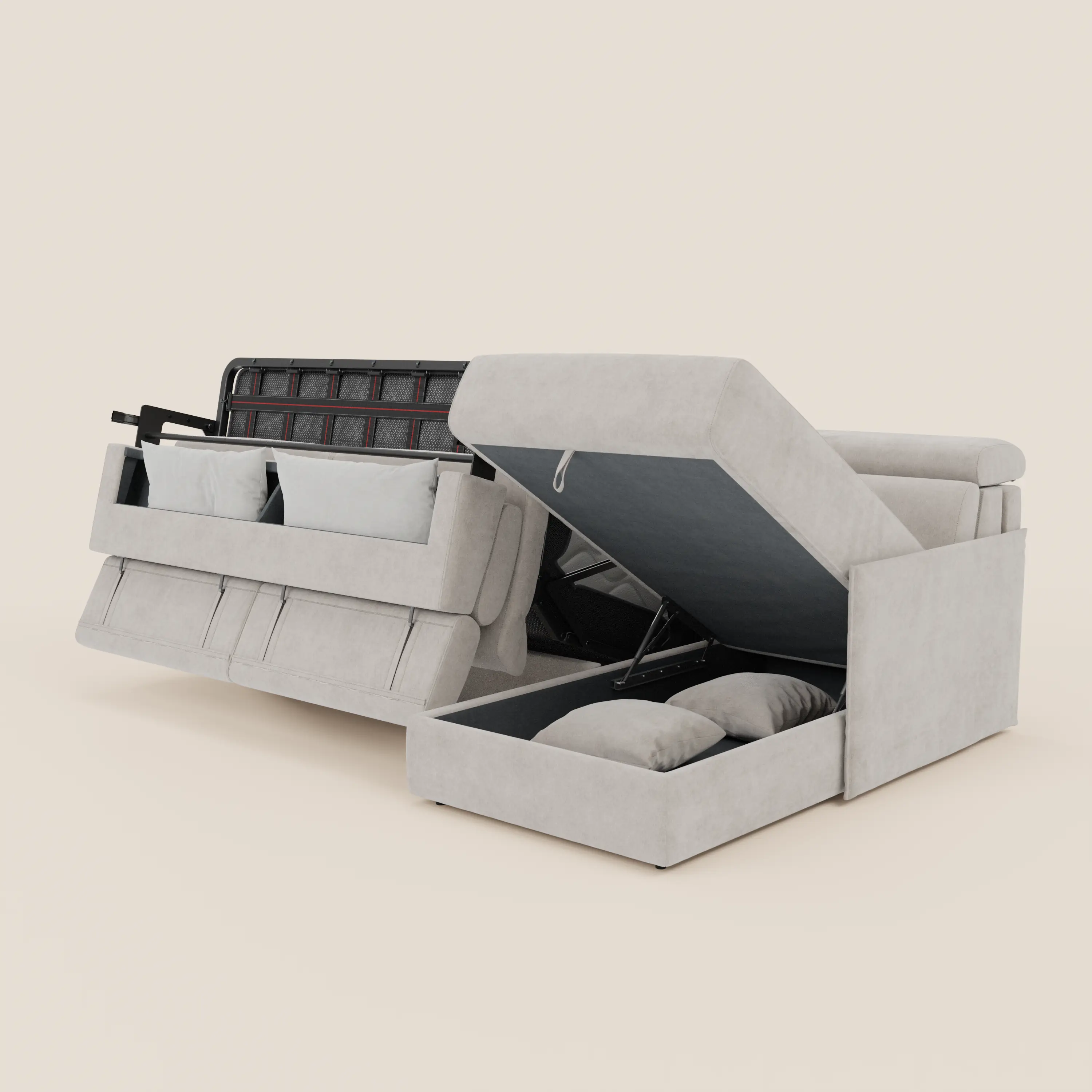Miryam canapé convertible d'angle compact - têtières inclinables et méridienne coffre en tissu détachable T31 - Image 184