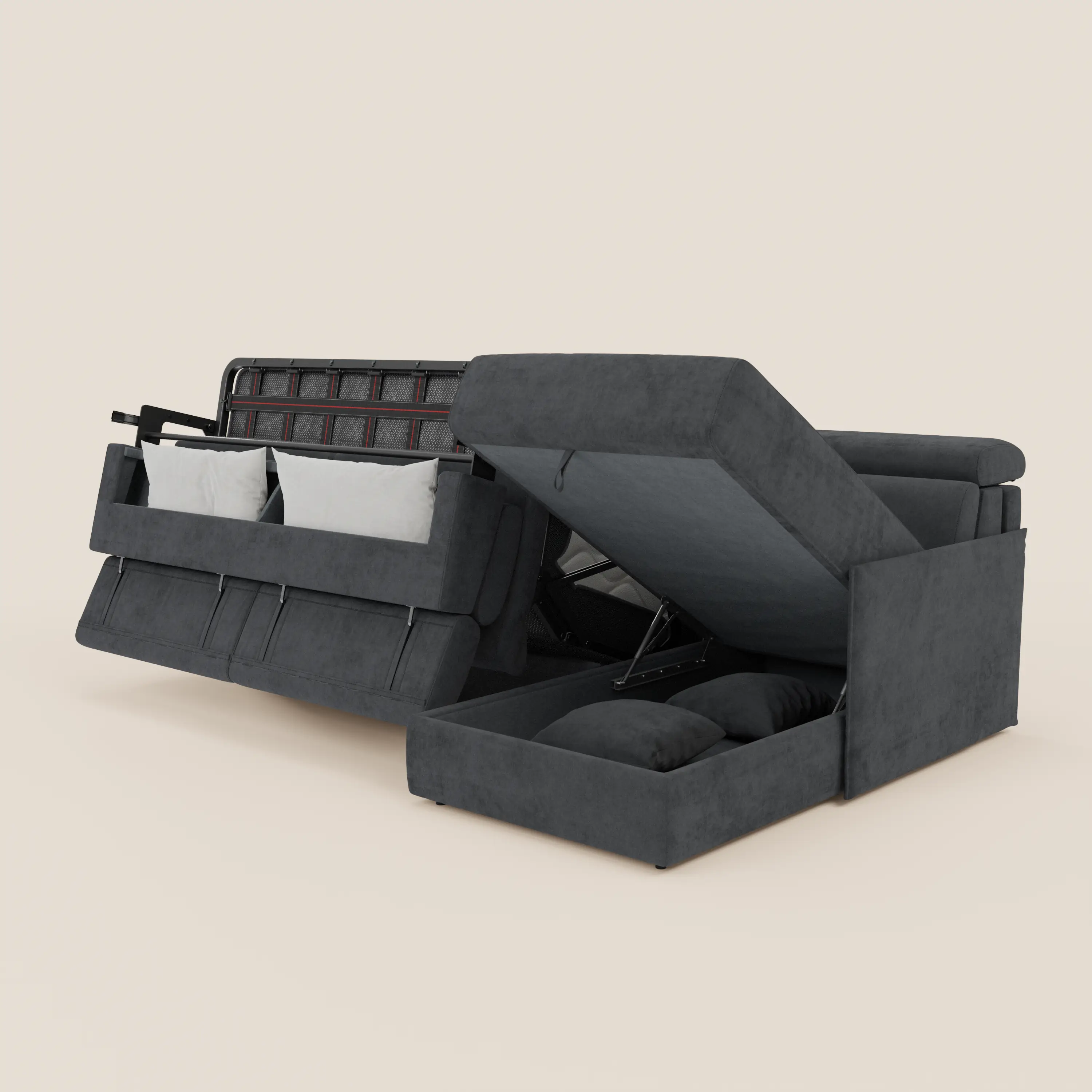 Miryam canapé convertible d'angle compact - têtières inclinables et méridienne coffre en tissu détachable T31 - Image 200