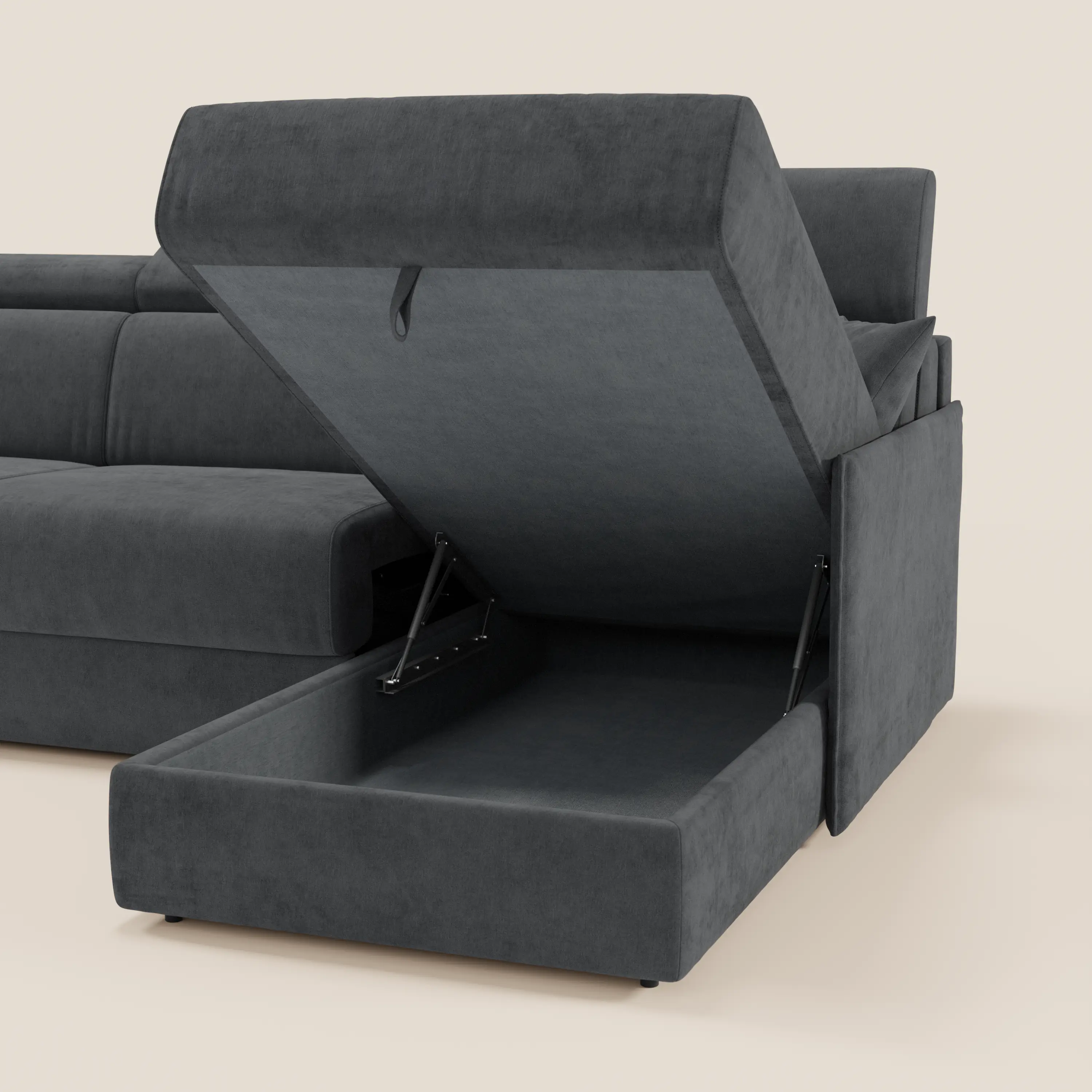 Miryam canapé convertible d'angle compact - têtières inclinables et méridienne coffre en tissu détachable T31 - Image 203